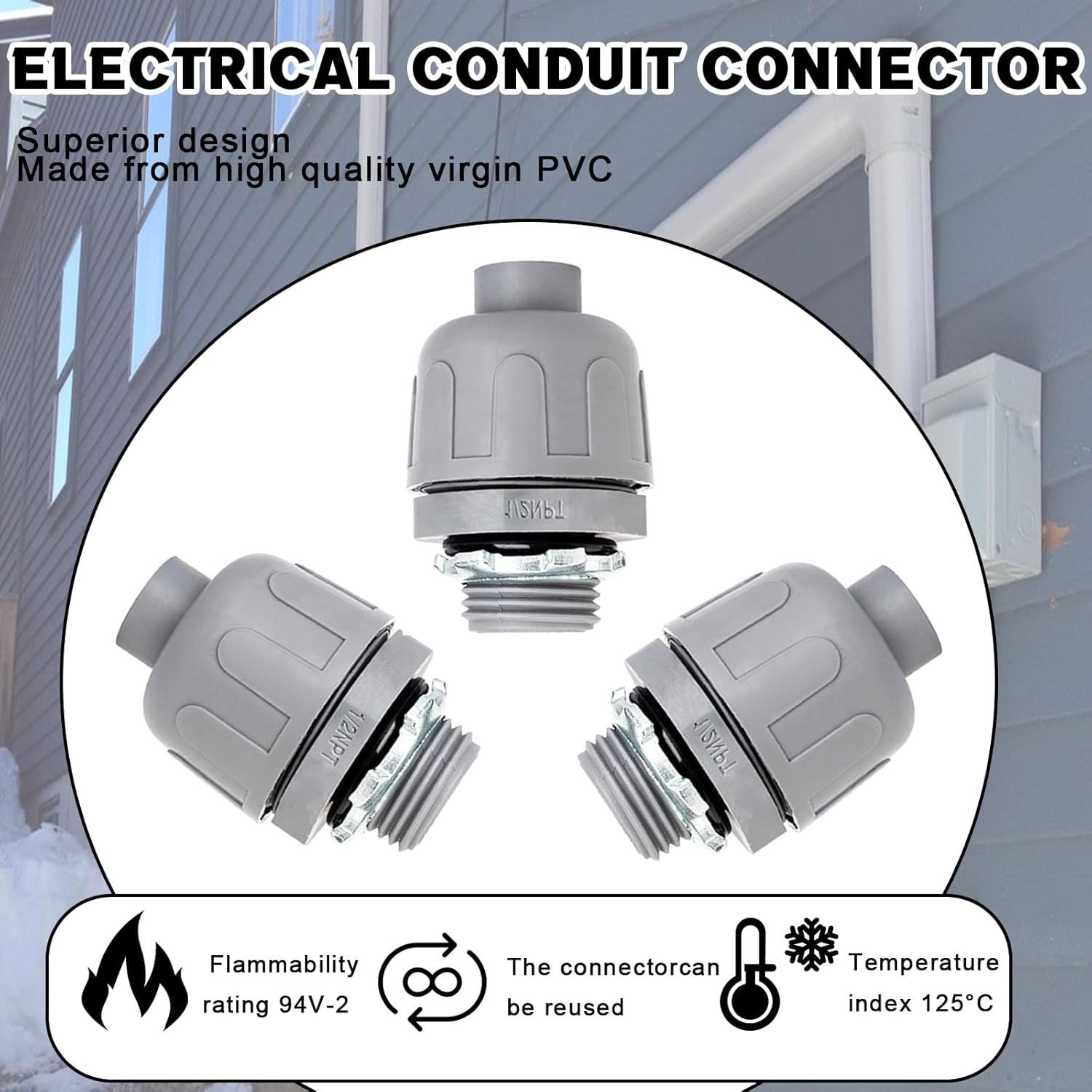 1/2 Inch Liquid Tight Connector PVC Flexible Conduit Connector,Straight 180 Degr