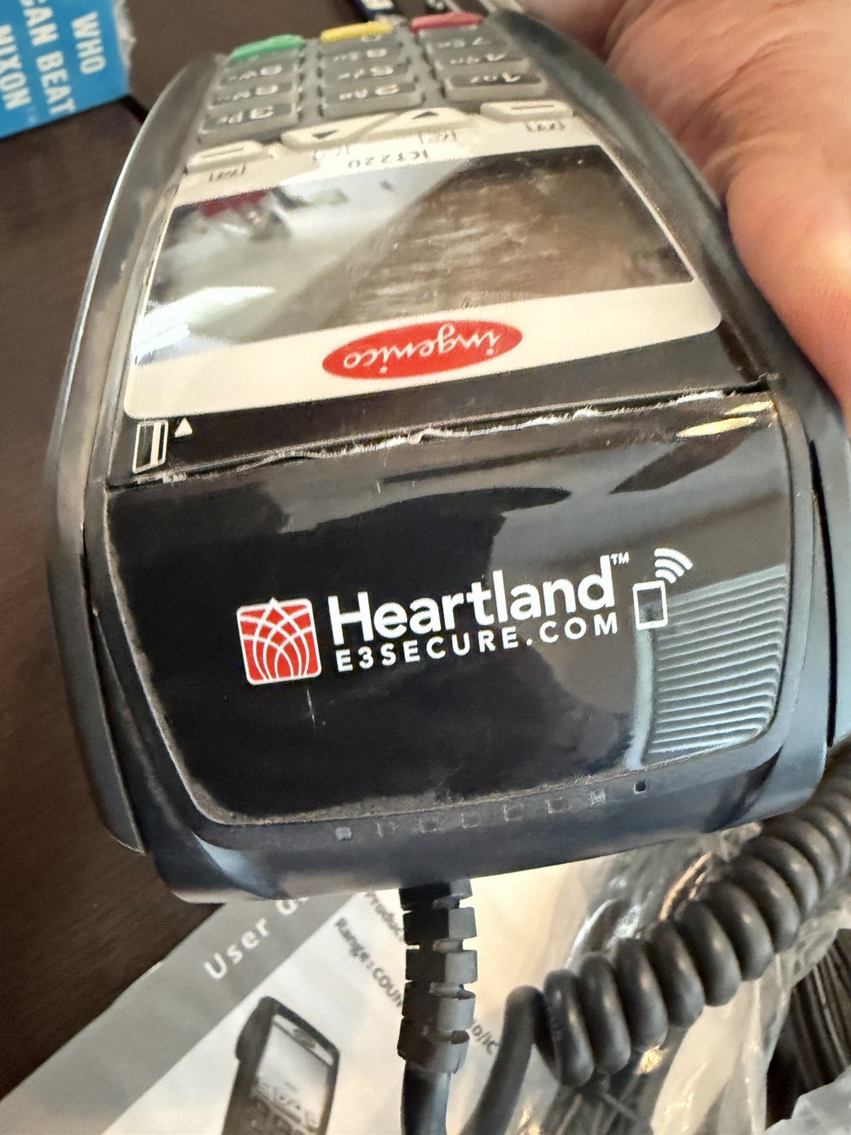 Ingenico iCT220 Credit Card Terminal Heartland w/ Power Supply Cables Manual