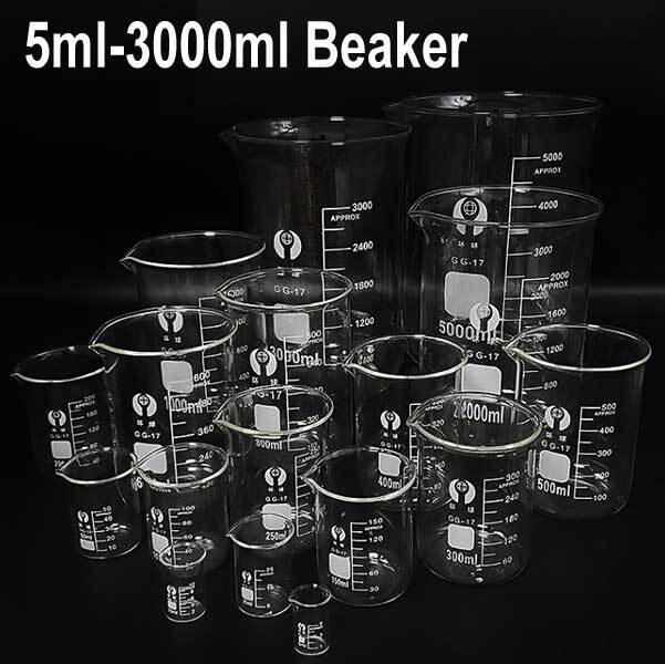 5ml – 3000ml Laboratory Borosilicate Glass Beaker Chemistry Glassware w/ Handle
