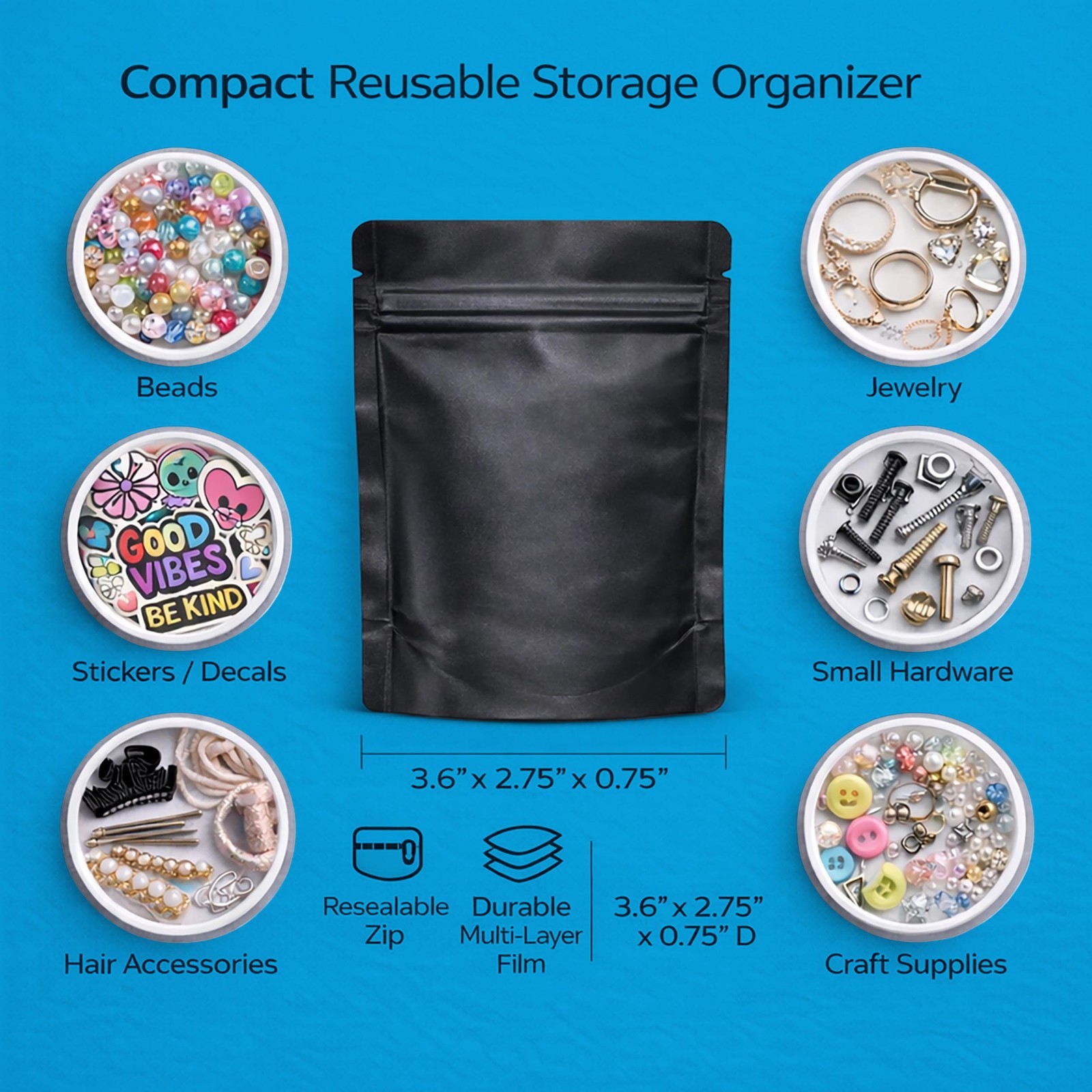 100 Pack 1g Mylar Bags (3” x 3.5”) Assorted Random Designs Packaging Pouches