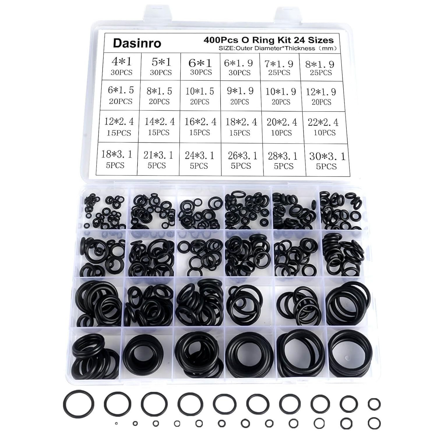 400 Pcs Rubber O-Rings Assortment Kit, 24 Sizes O Rings Assortment Rubber O-Rin