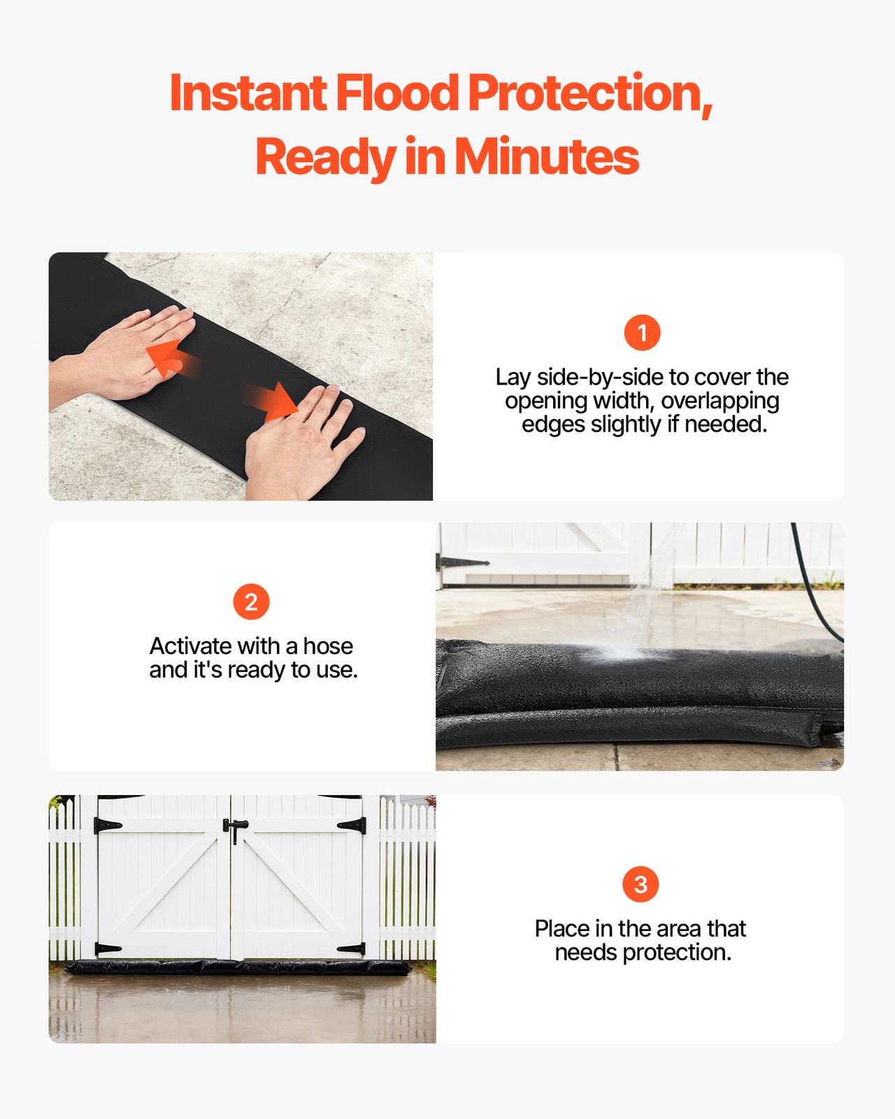 VEVOR Flood Barrier 5 x 0.7 ft Reusable Flood Bags Activated by Water 4 Pack