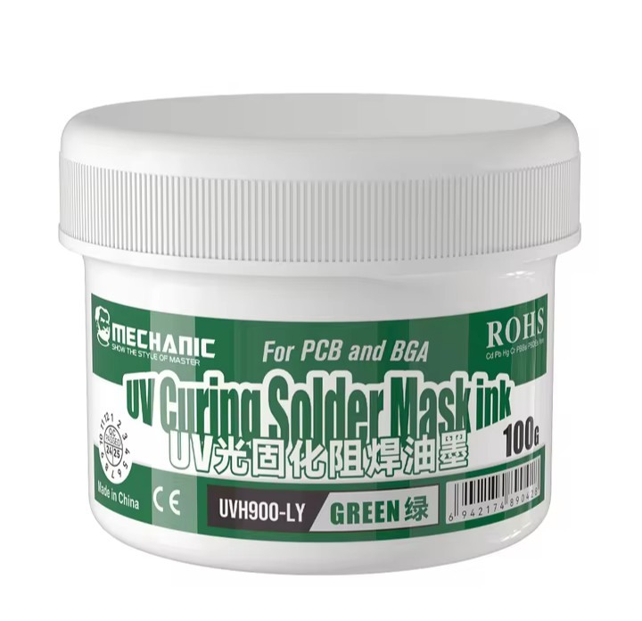 Mechanic, UV Curable Solder Mask Ink, Curing UVH900-LY, Green 100g tub Pcb, Bga