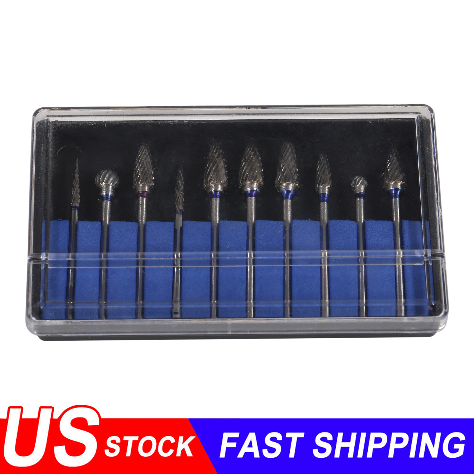 10Pcs Dental Lab 2.35MM Shank Polishing Straight Bur Drills Carbide Steel Burs