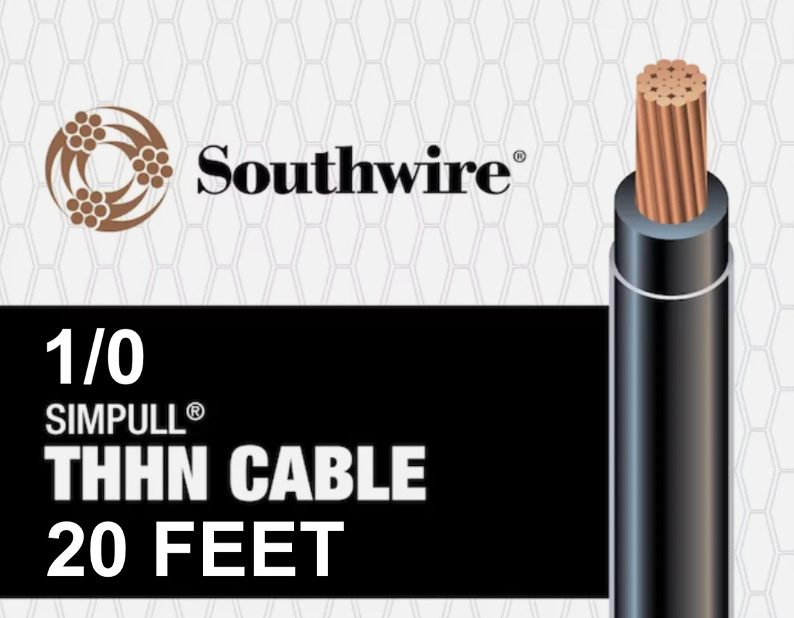 20 ft. 1/0 AWG Black Stranded Copper wire THHN THWN-2 new SIMpull Southwire line