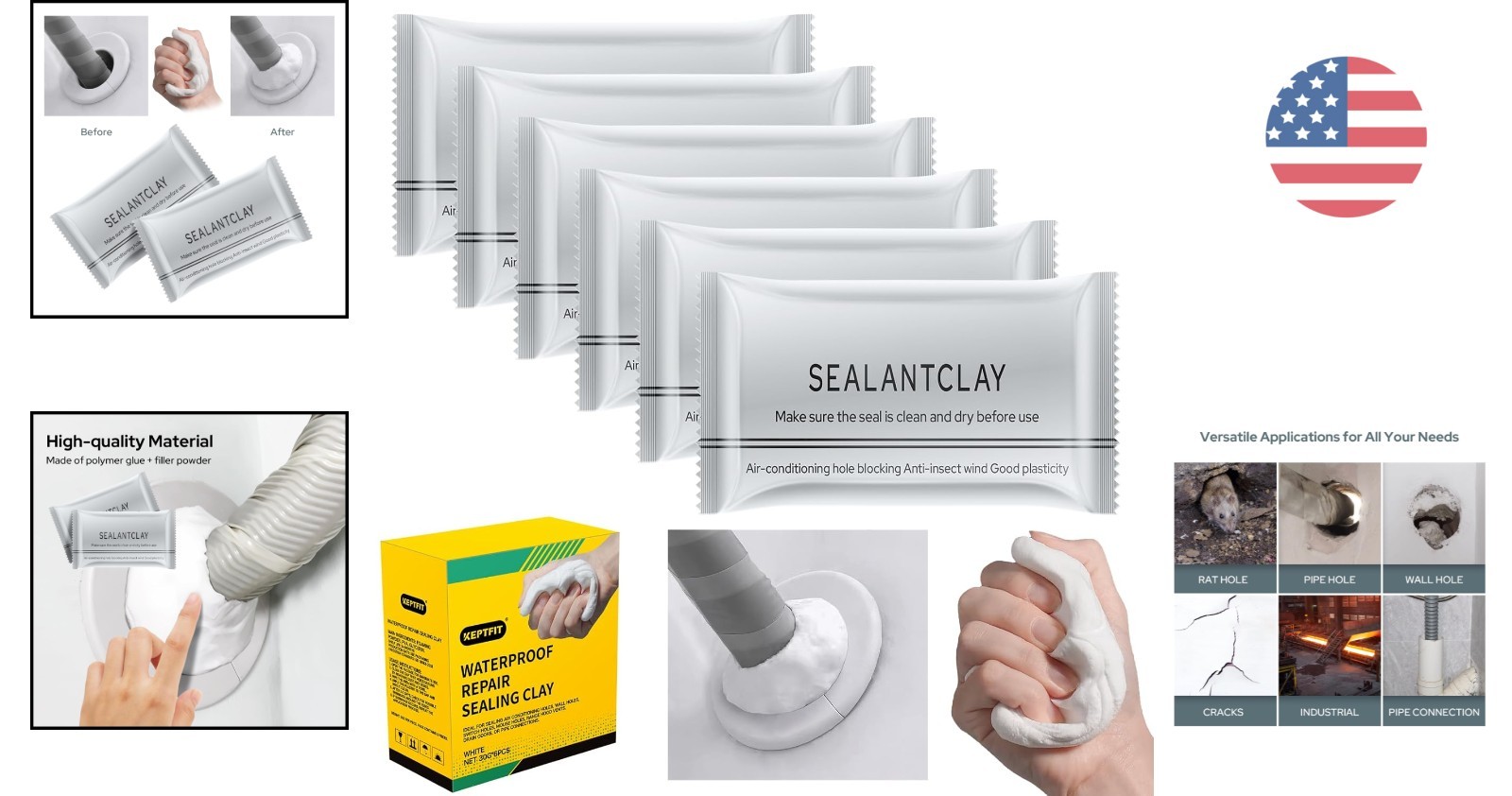 6-Pack Waterproof Repair Sealing Clay – Quick Mending Mud for Home Fixes