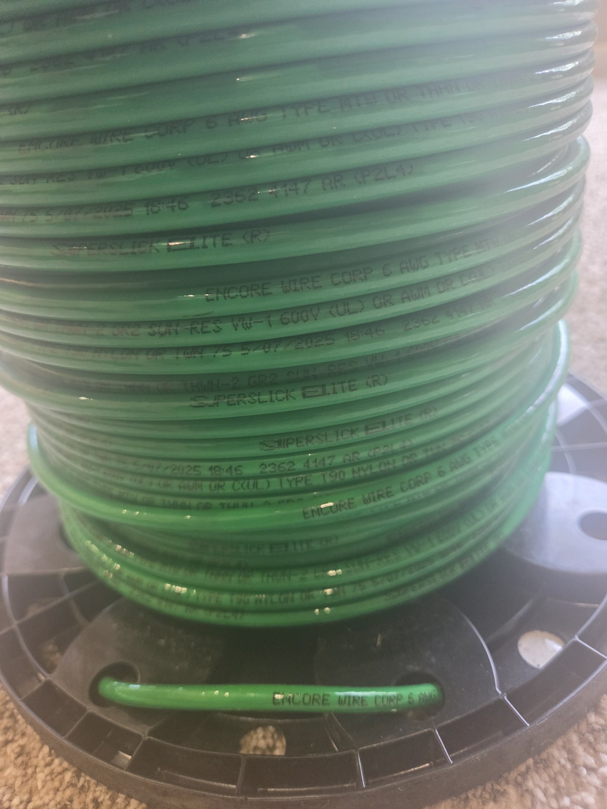 New 65 Ft 6 AWG Green Copper THHN/THWN Wire (Cut Per Order)