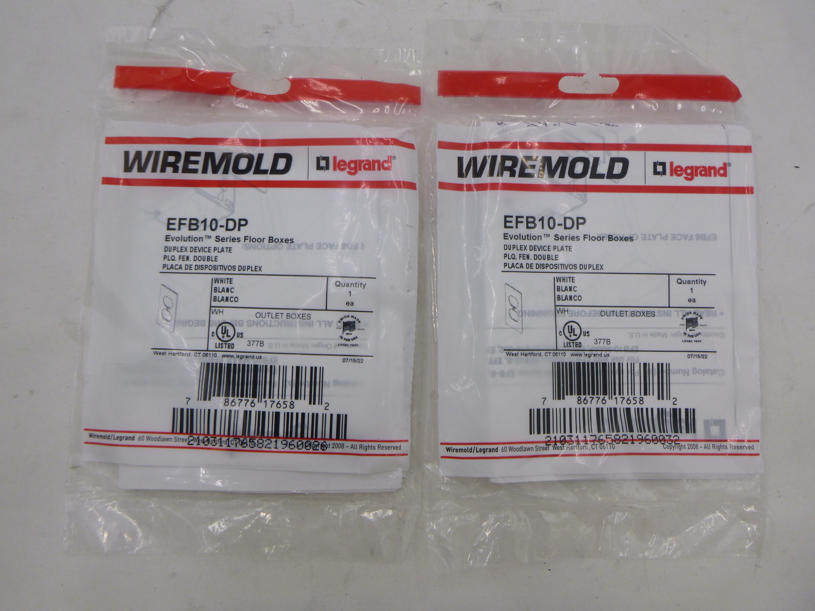 2 Pack Legrand Wiremold EFB10-DP Series Floor Boxes Duplex Device Plate White