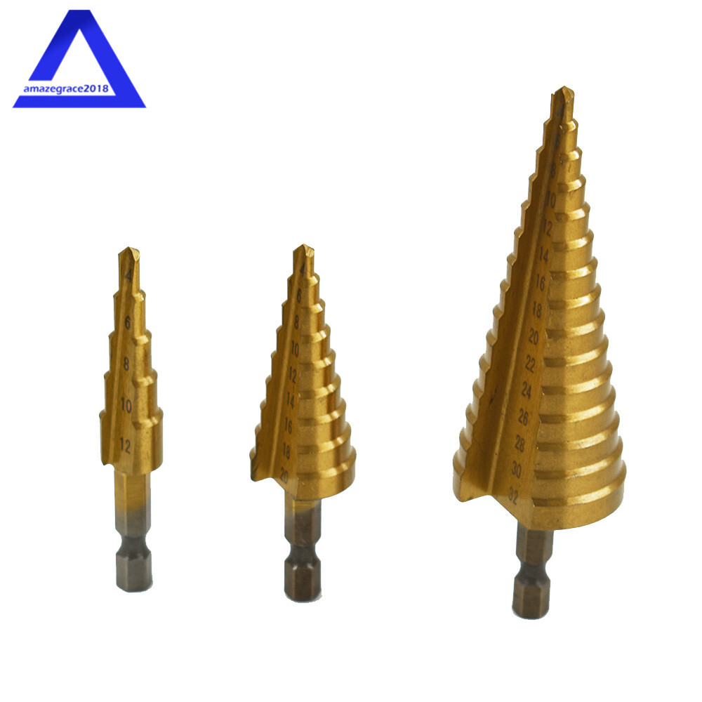 3Pcs 4-20mm/4-12mm/4-32mm Hole Cutter High HSS Steel Step Cone Drill Bit Set New