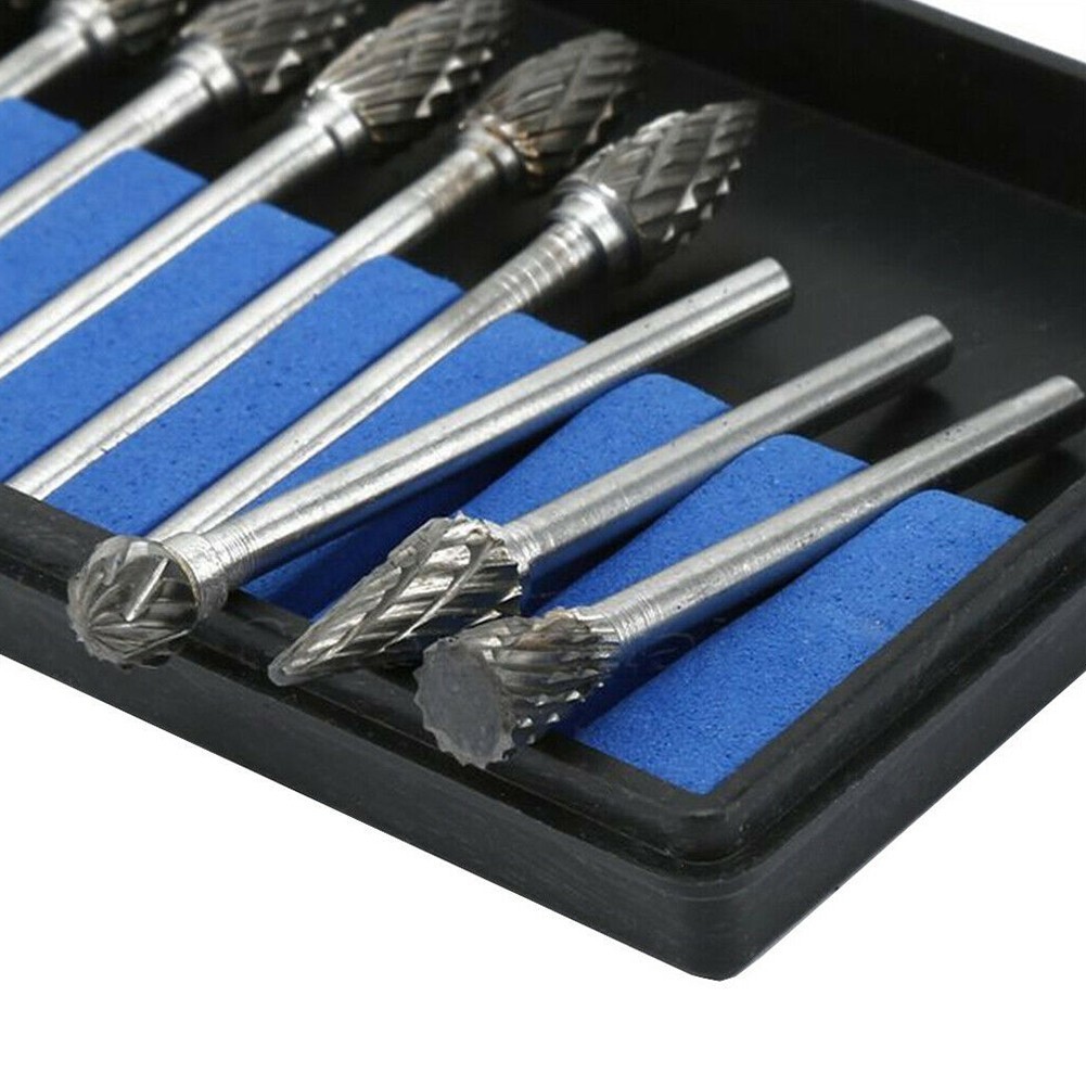 10pcs 1/8?? Shank Carbide Burr Set Burrs For Aluminum Die Grinder Bit Pack New