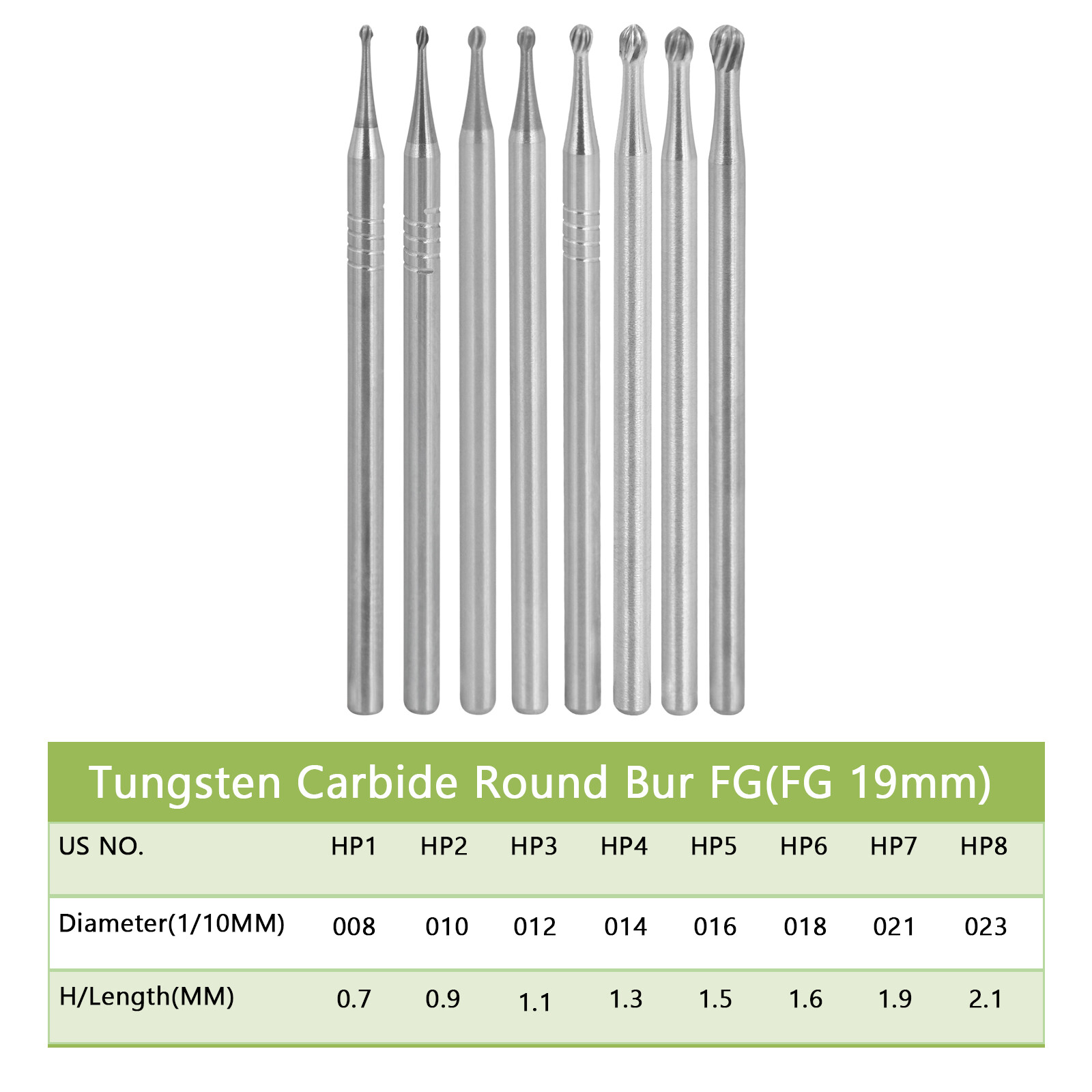 Dental Burs HP 1-HP 8 Round Tungsten Carbide Bur 2.35mm for Straight Handpiece
