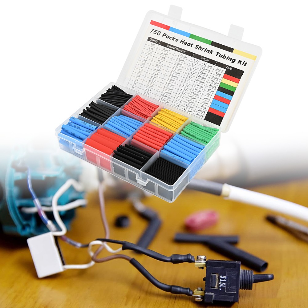 750 x Heat Shrink Tubing Kit Wire Shrink Wrap Tubing Shrink Ratio 2:1