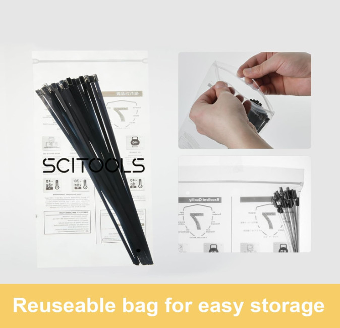 Metal Zip Ties Black 11.8in Stainless Steel Zip Ties Heavy Duty, 270LBS Tensile