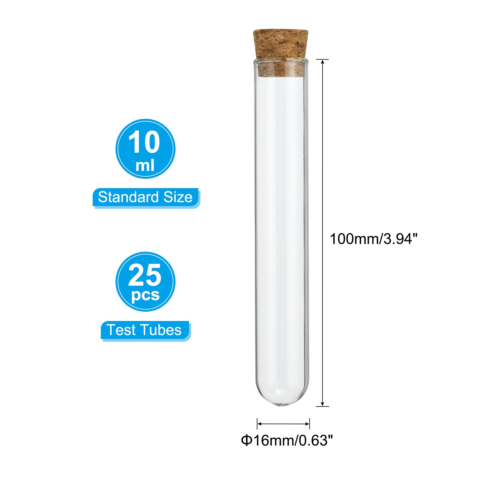 10ml Test Tubes, 25pcs 3.94×0.63in Glass Test Tube Containers with Stopper