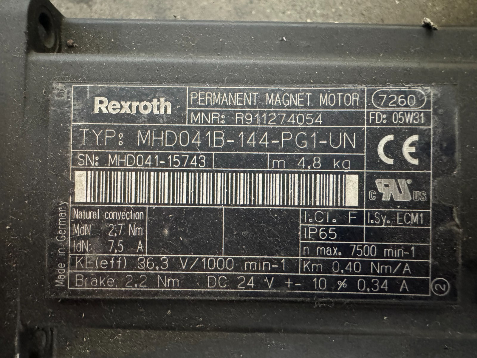 Indramat Servo Motor MHD041B-144-PG1-UN Part.No. R911274054