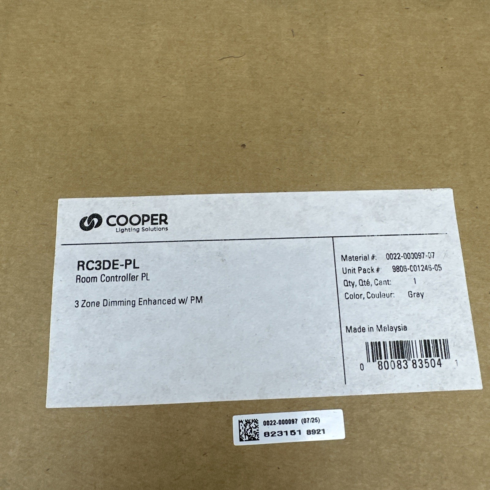 New! COOPER GREENGATE RC3D-PL DIMMING SYSTEM ROOM CONTROLLER, LIGHTING CONTROL