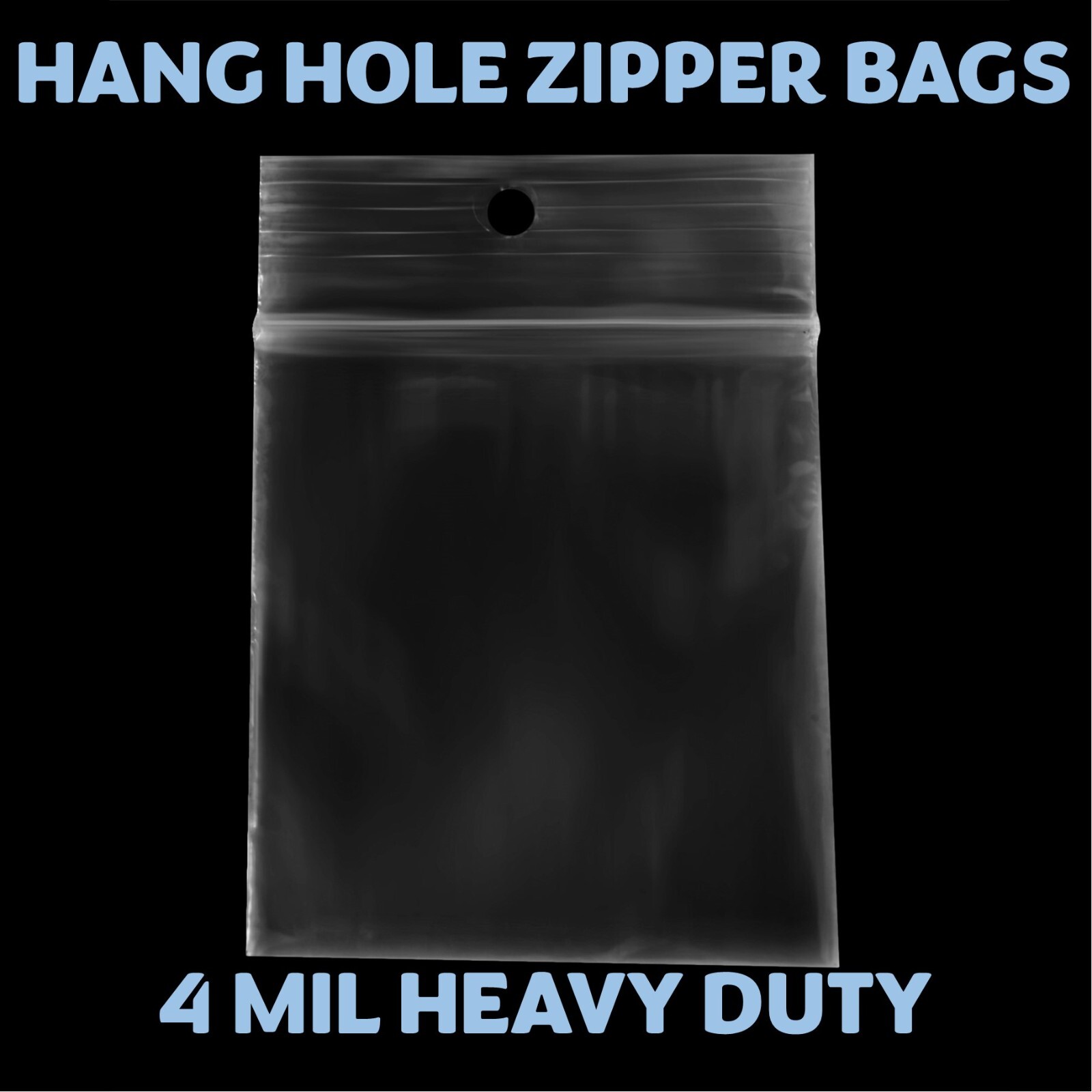 3″x4″ Hang Hole Zip Top Lock Seal Reclosable Poly Bags Zipper Baggies 4Mil