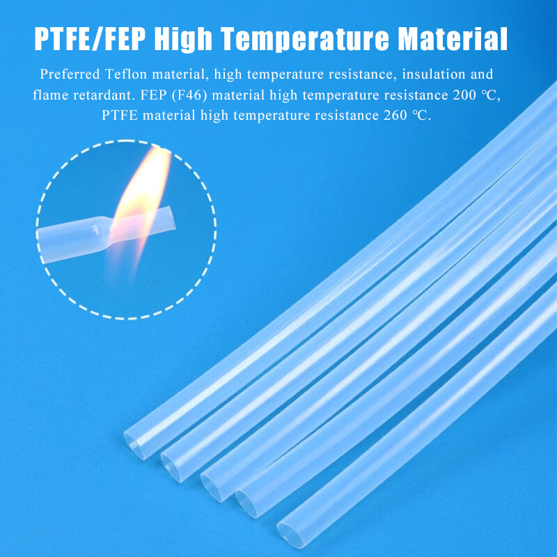 Φ0.5-40mm Clear PTFE Heat Shrink Tubing 1.3:1 & 1.7:1 Electrical Cable Sleeving