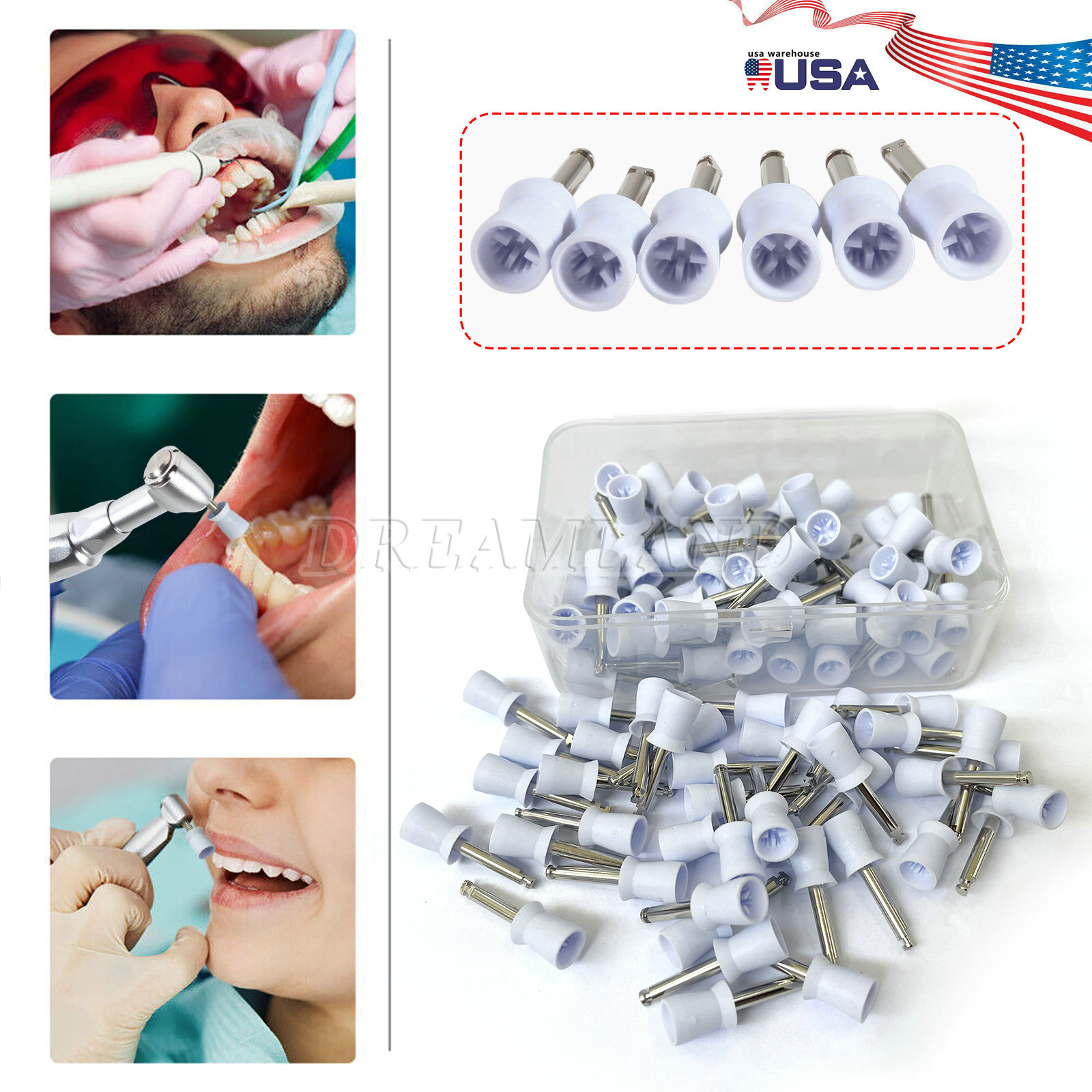 100 Pcs Dental Polishing Prophy Prophylaxis Cups Latch Type Rubber Polisher