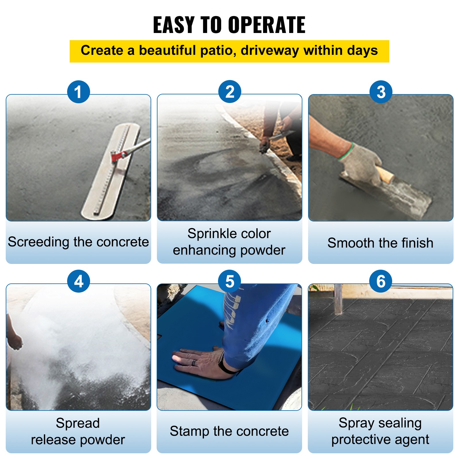 VEVOR Concrete Texturing Skin 24×24″ Concrete Stamps Mats Set Concrete Stamping