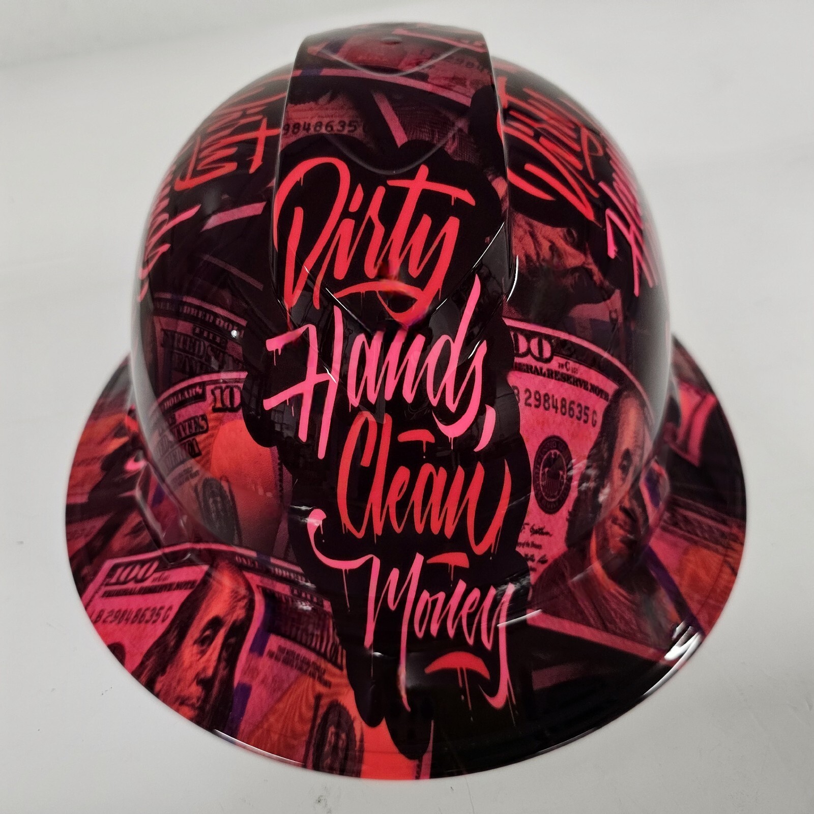 full brim hard hat custom hydro dipped IN HOT PINK DIRTY HANDS CLEAN MONEY WOMEN