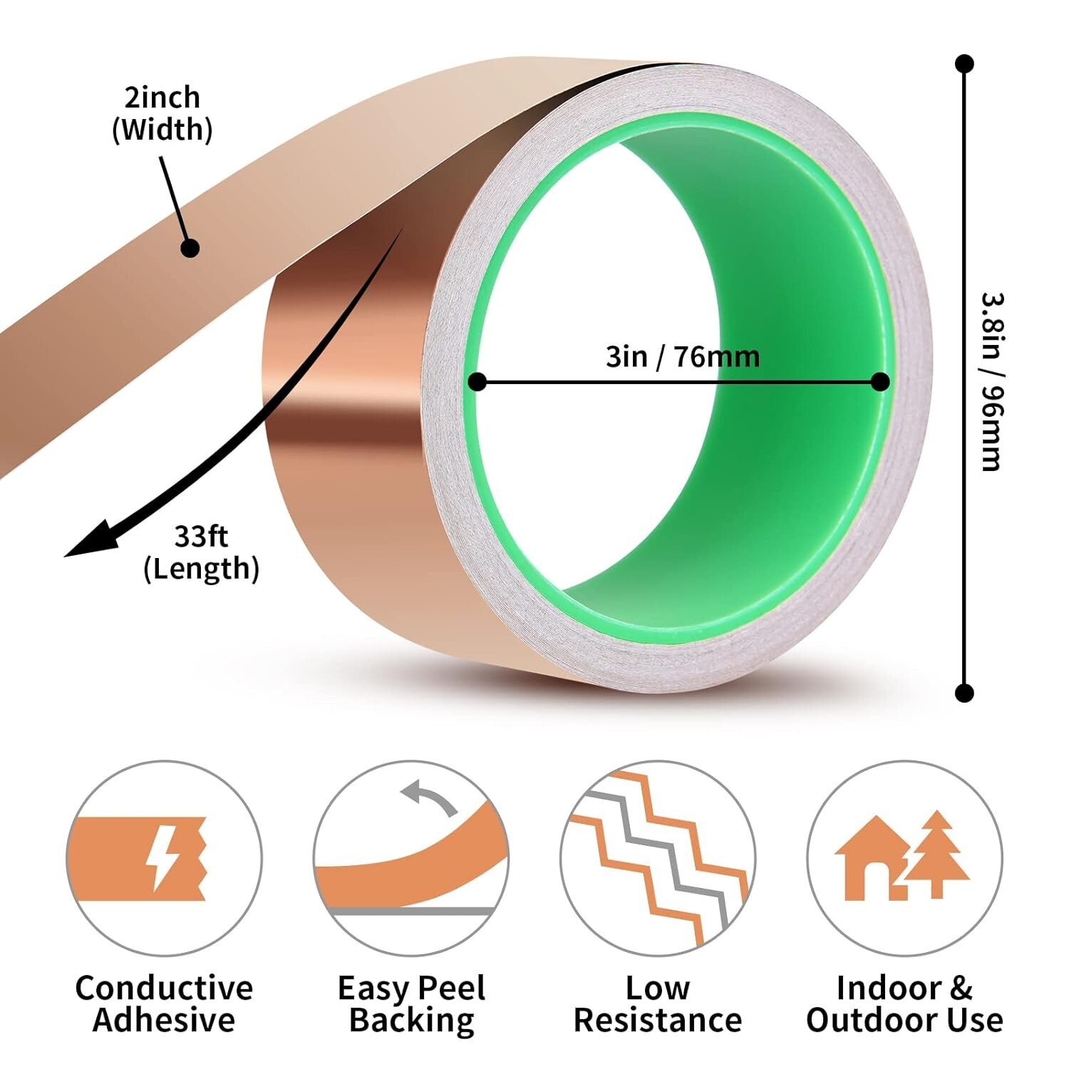Copper Foil Tape with Conductive Adhesive for Guitar & EMI Shielding (2 x 33)