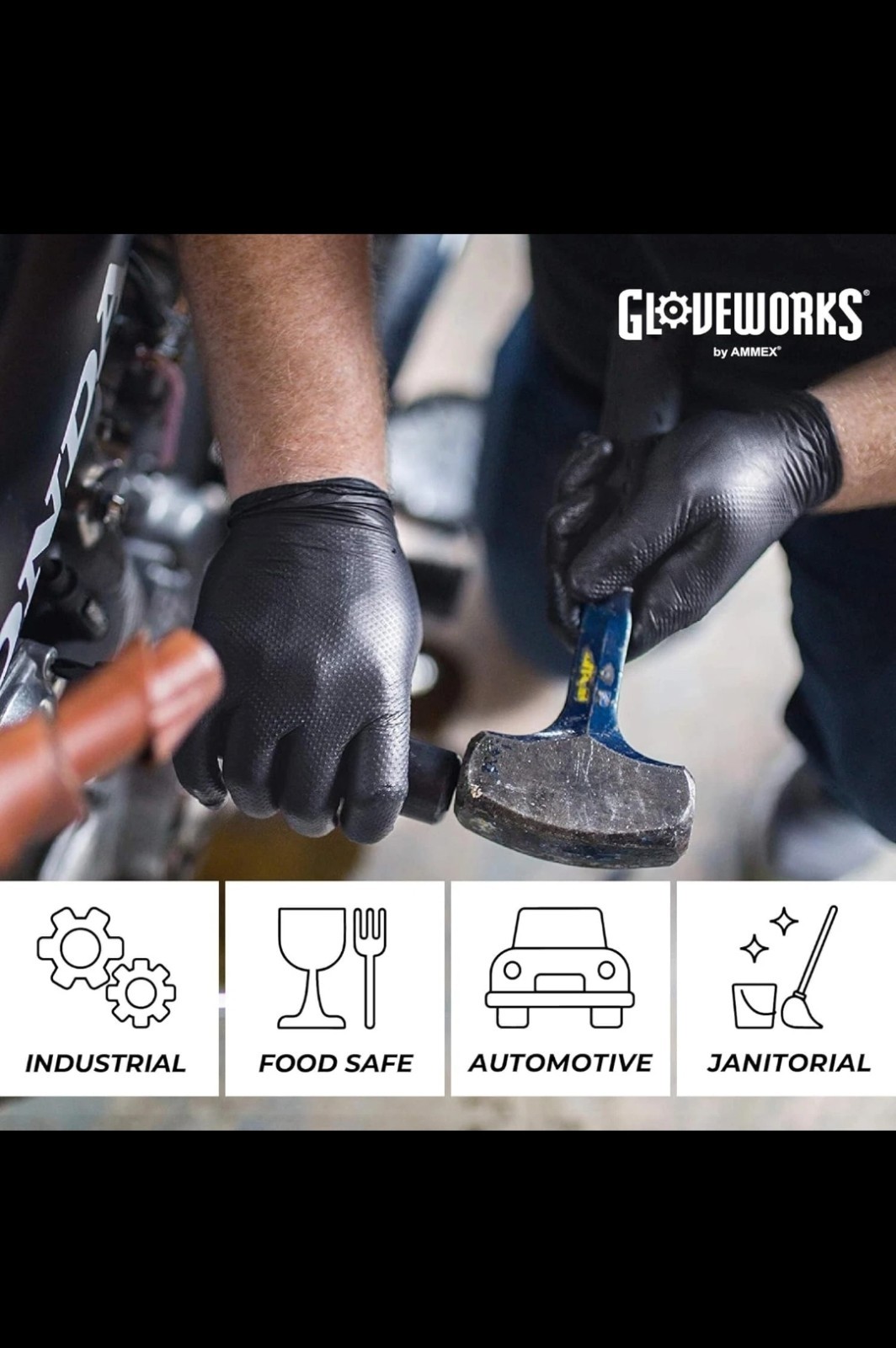 GLOVEWORKS Black Nitrile Gloves – 6 mil Disposable, Large (Pack of 100) Mechanic