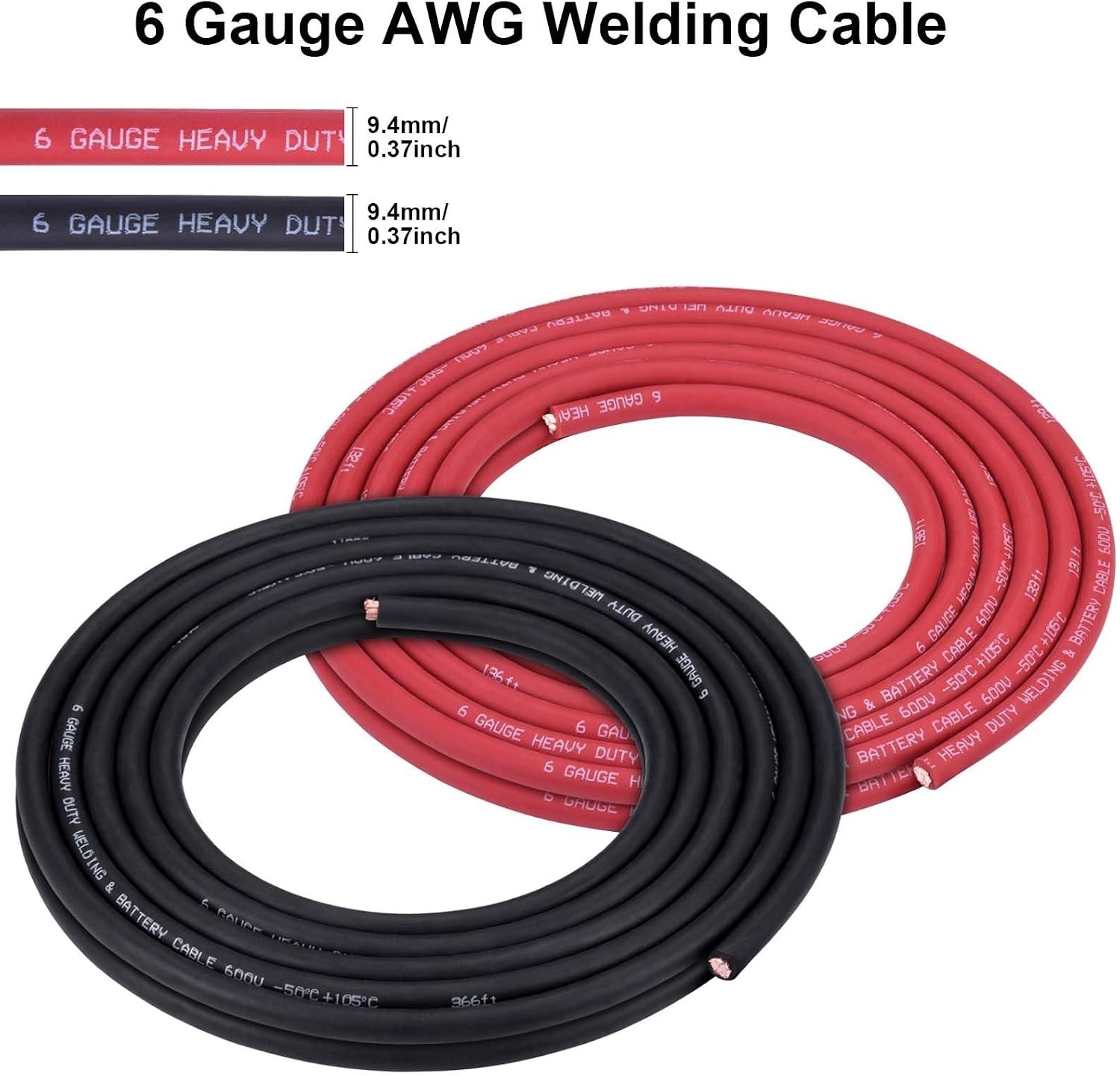 Ultra-Flexible Copper Welding Battery Wire 6 AWG – 20 ft Black & Red Duo Pack