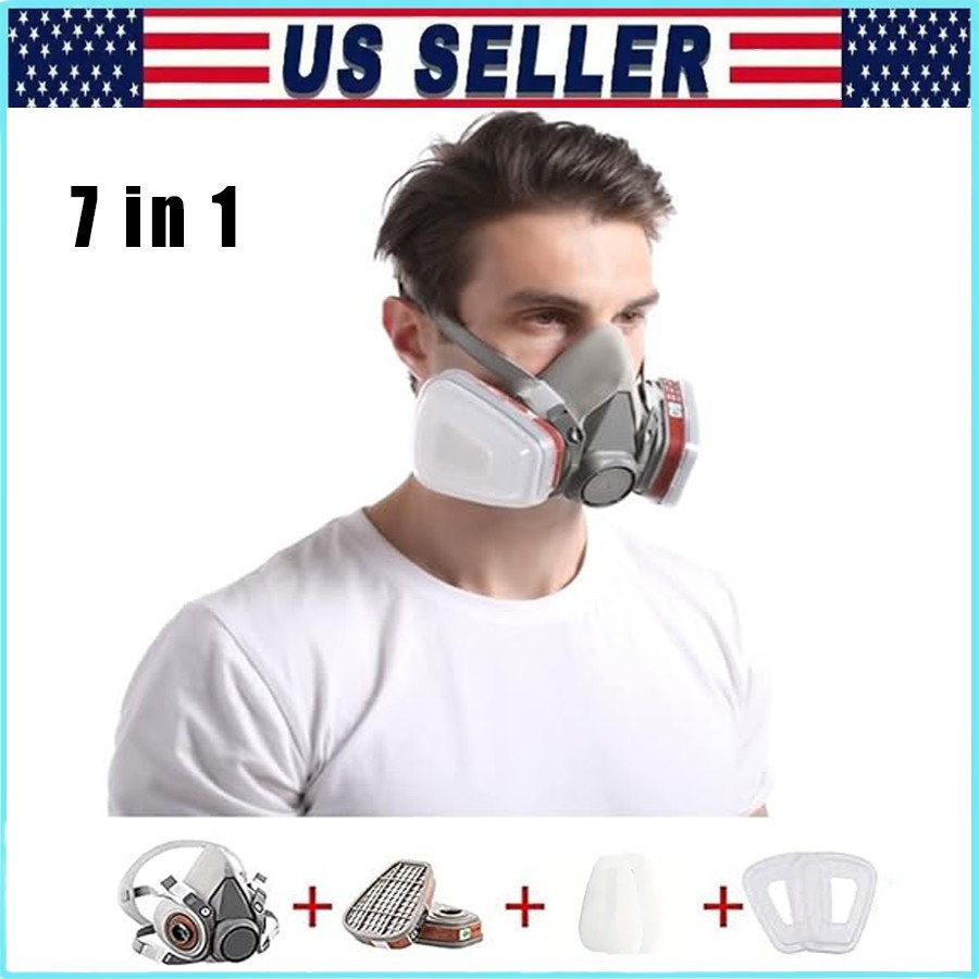 7in1 Half Face Gas Mask 6200 Respirator Safety Protect Painters Respirator