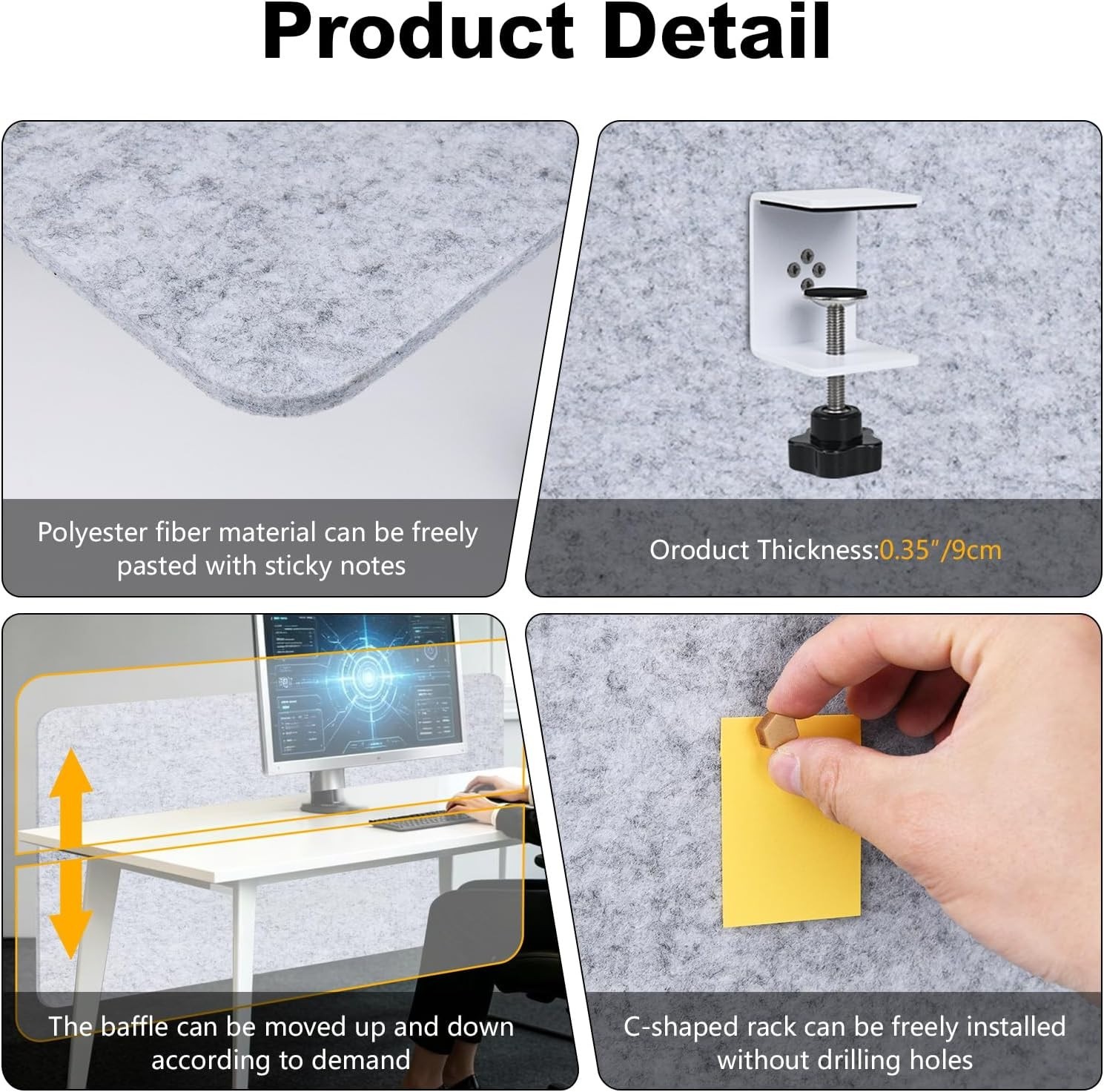 Office Partition, Sound Absorb Desk Divider, Desktop Privacy Panel Table Mounted