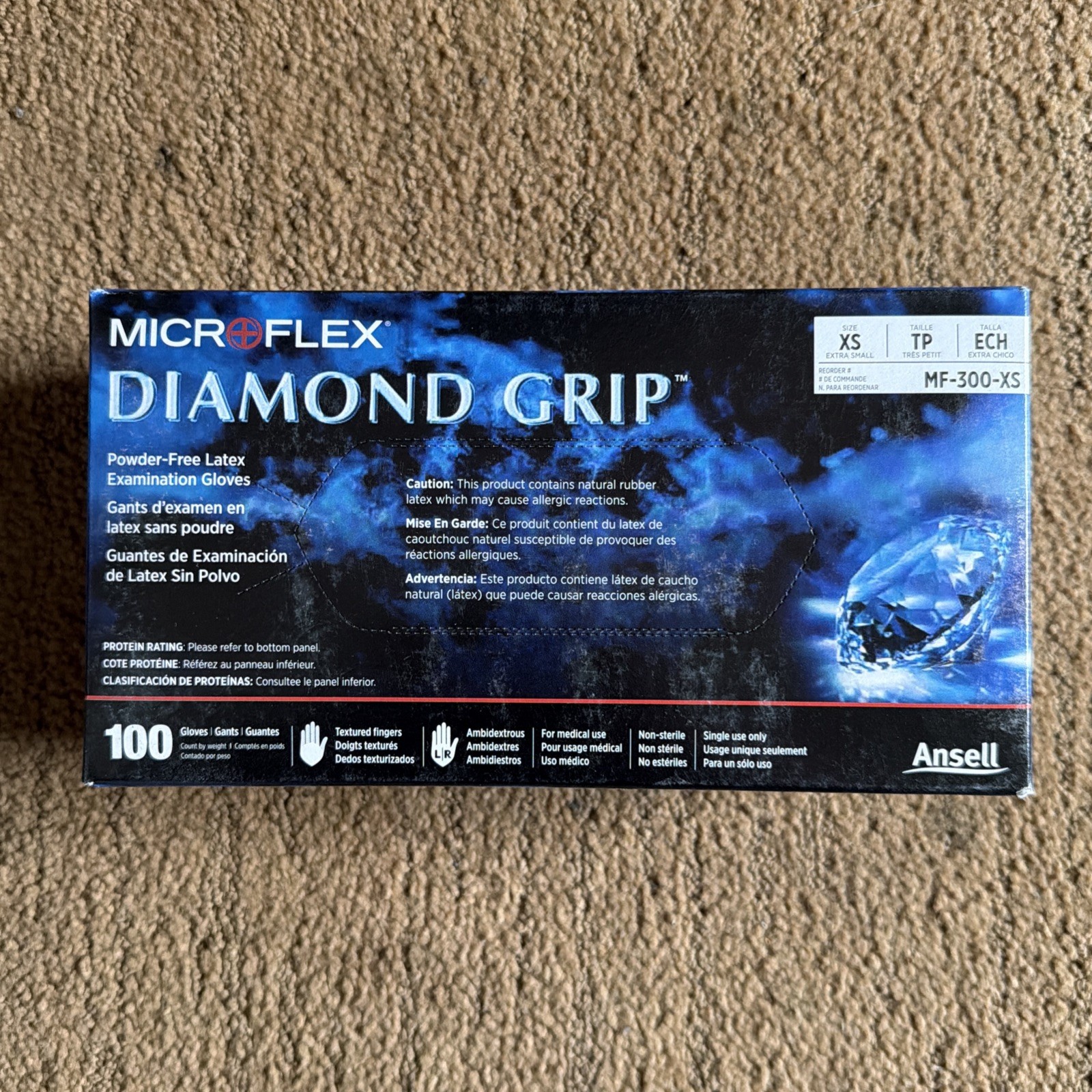 MicroFlex Diamond Grip Latex Examination Gloves Size Extra Small 100 Gloves Box