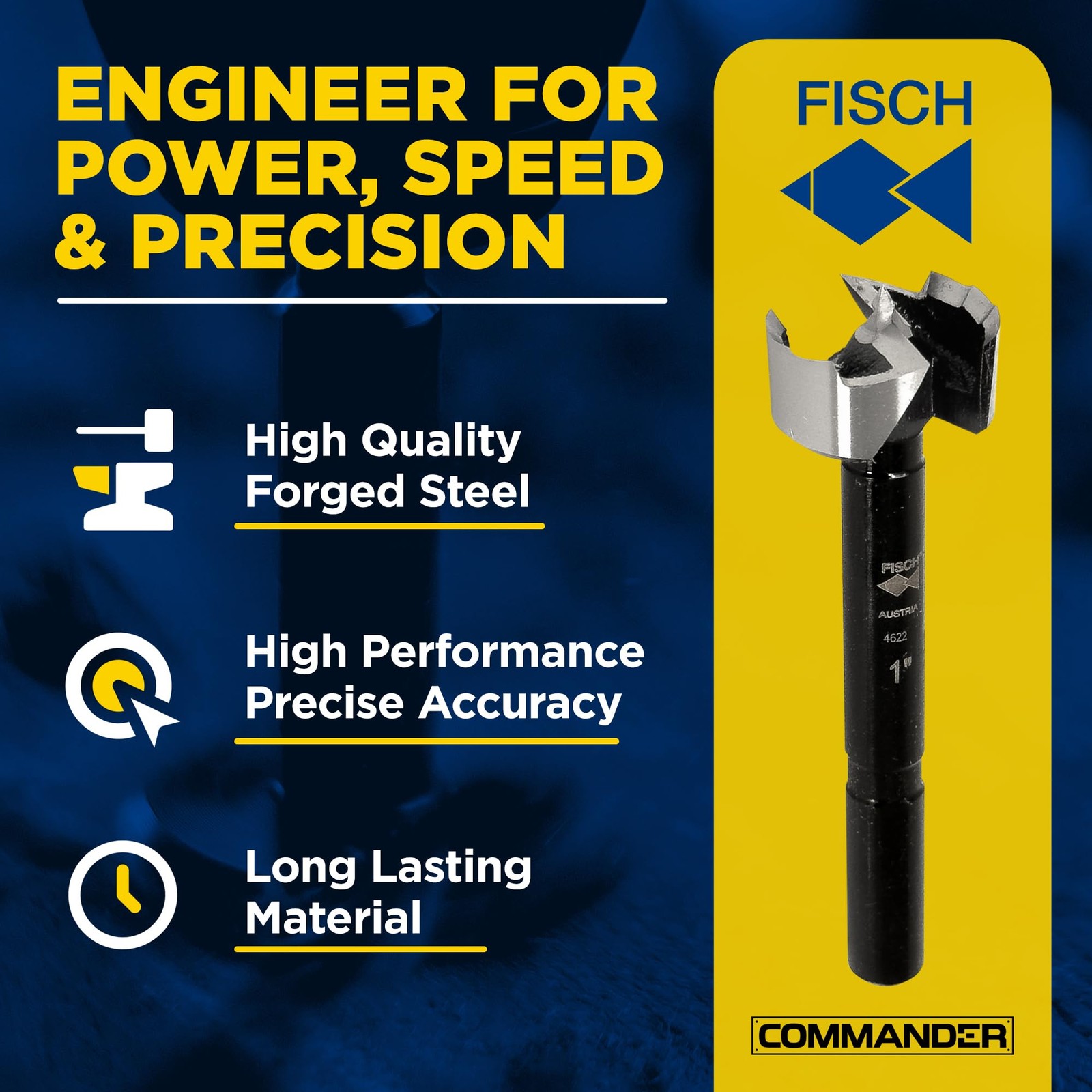 Fisch Black Shark Forged Steel Forstner Drill Bit Set For Woodworking Precision