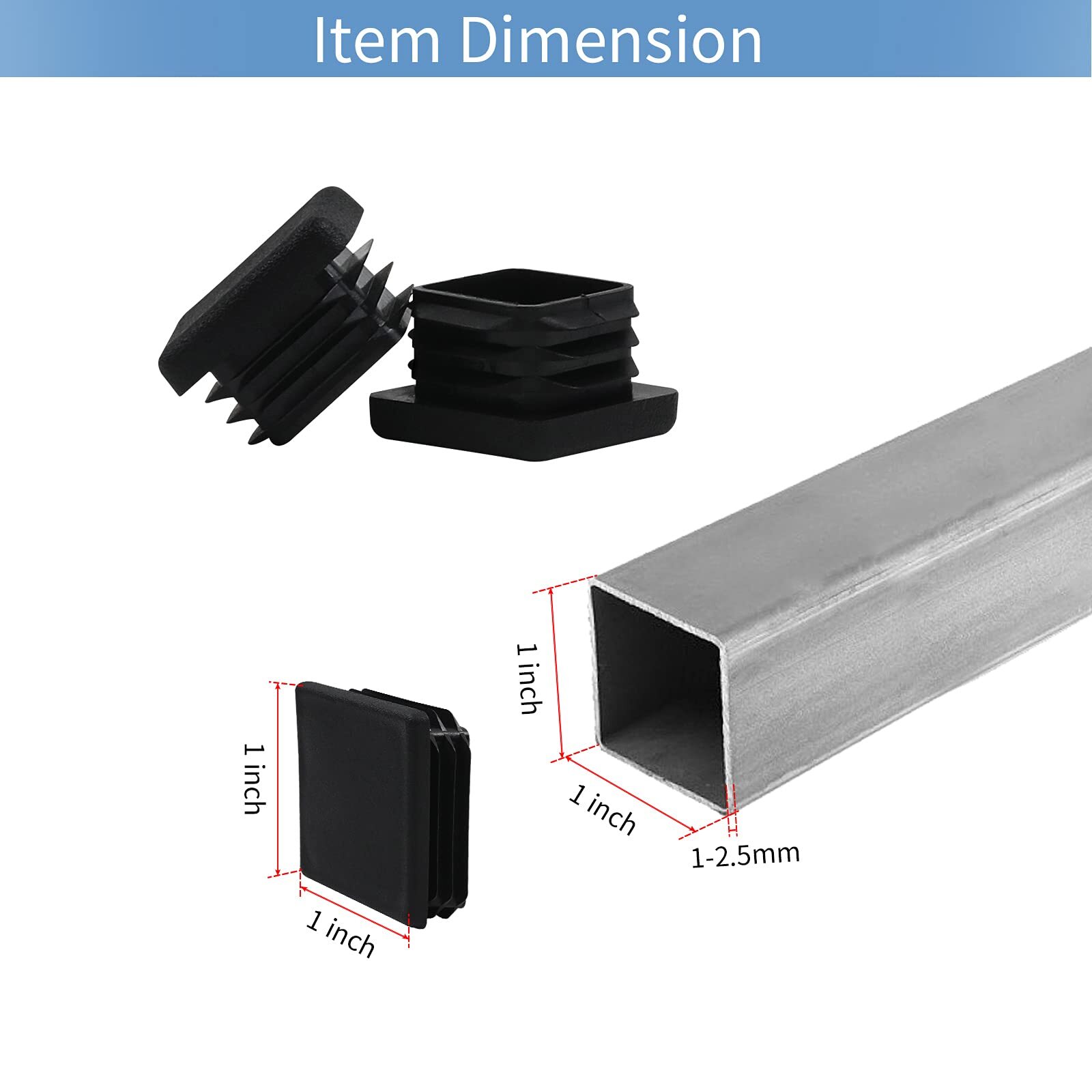 1″x1″ Square Tube End Cap Plastic Plugs 12 Pack, 1×1 1 Inch Square Tubing Plug