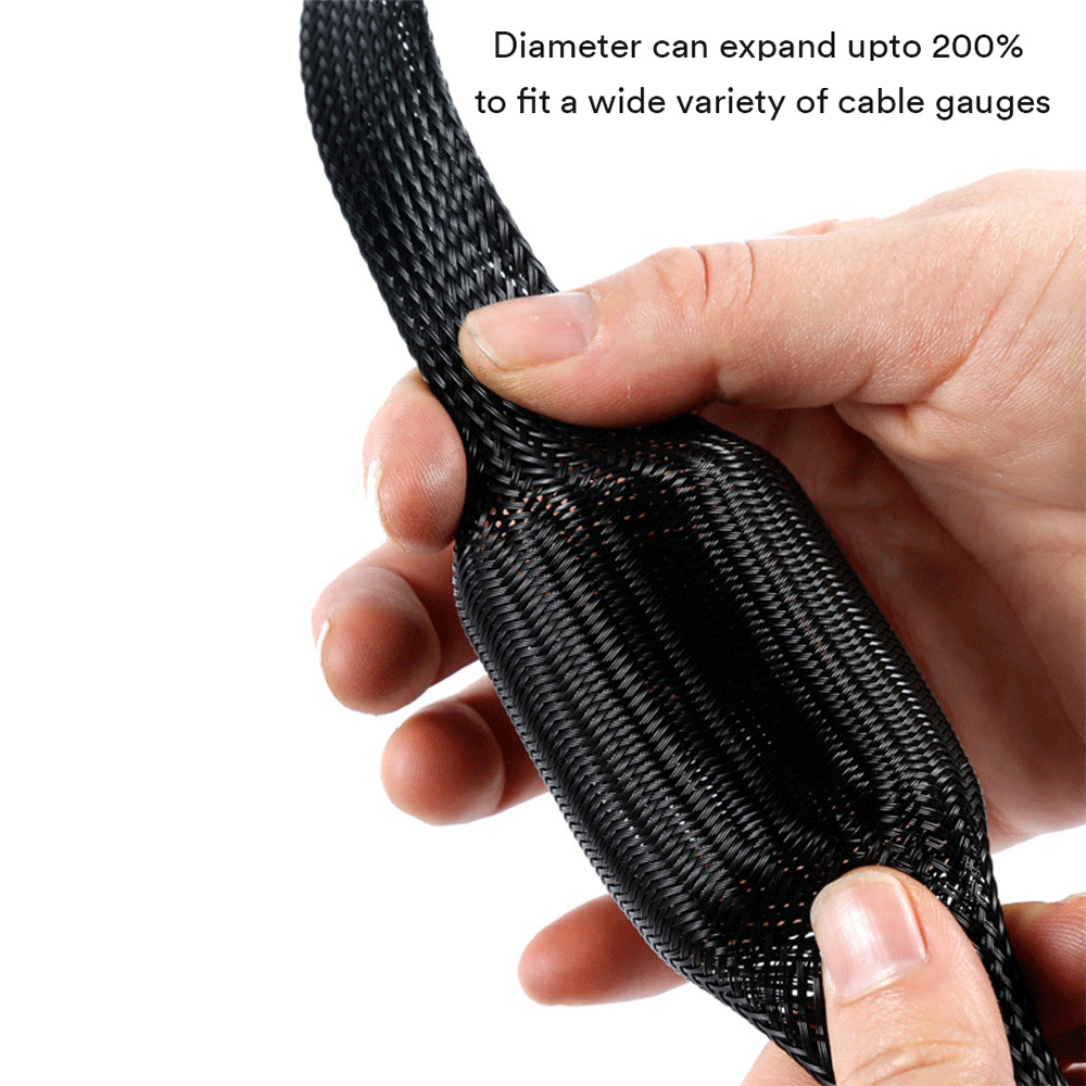 10/5M Black Expandable Wire Cable Sleeving Sheathing Braided Loom Tubing