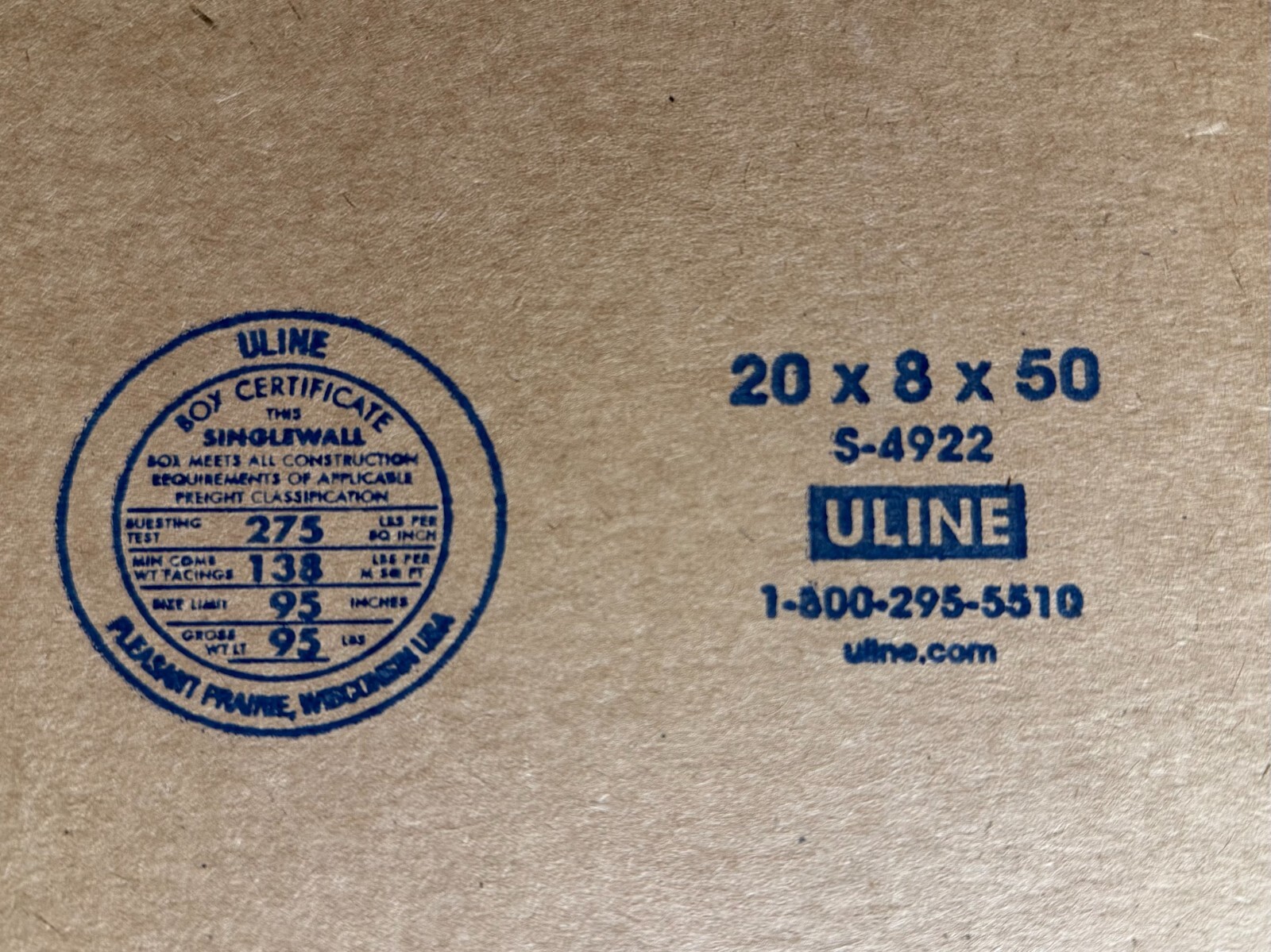 20″ x 8″ x 50″ Cardboard Corrugated Box – SIDE LOADING – GUITAR BOX