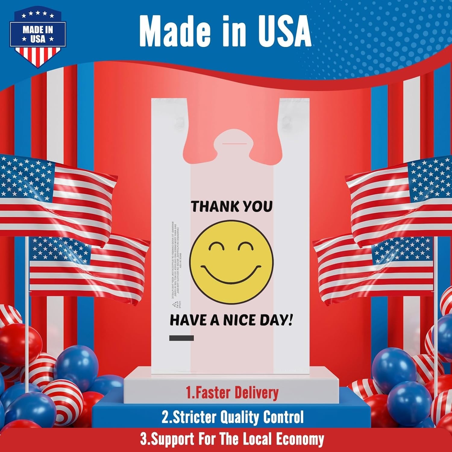 2000 Thank you T-Shirt Bags 1/6 12″ x 6.5″ x 21″, Plastic Grocery Shopping Bags