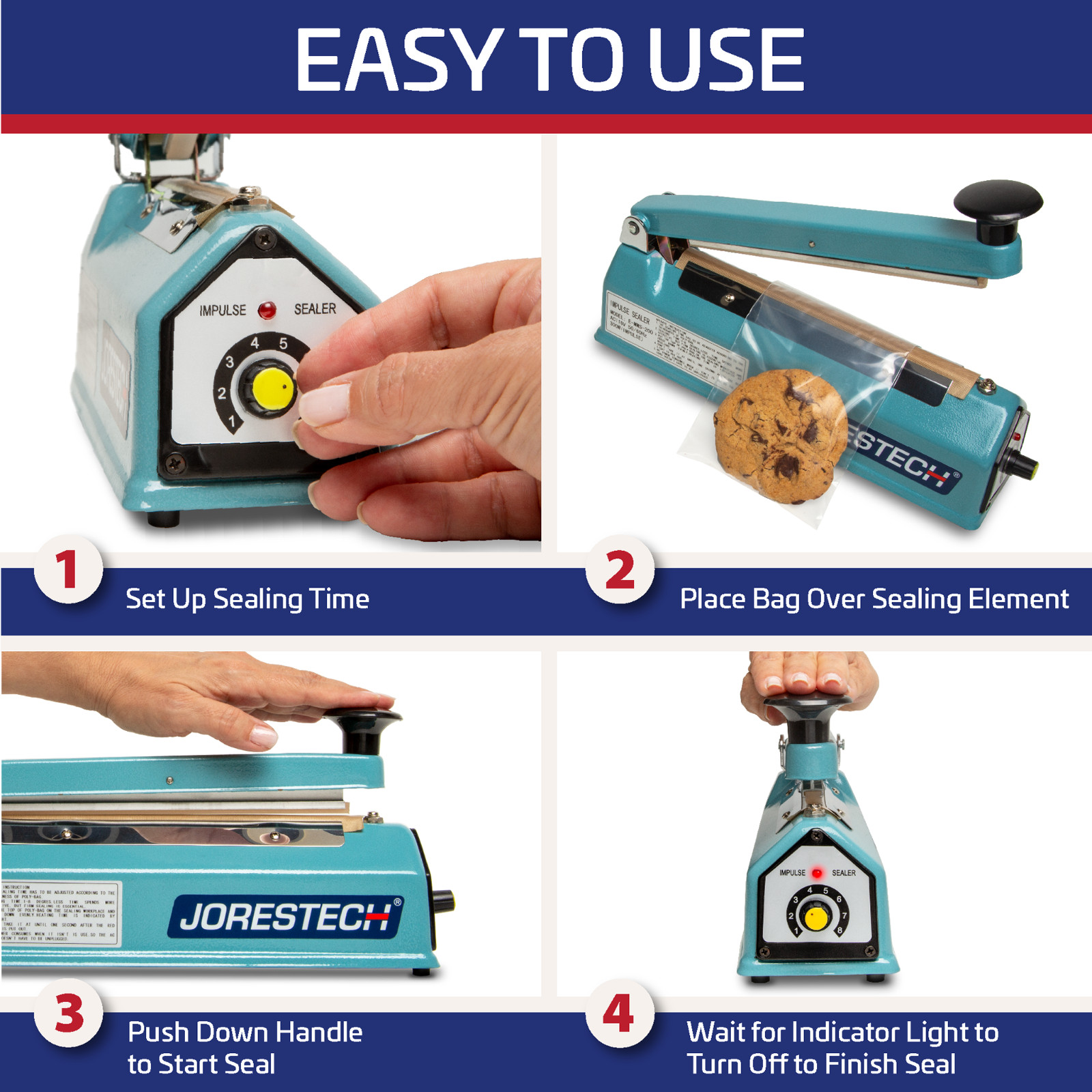 8″ Impulse Heat Sealer Manual Bags Plastic Sealer Hand Metal Machine