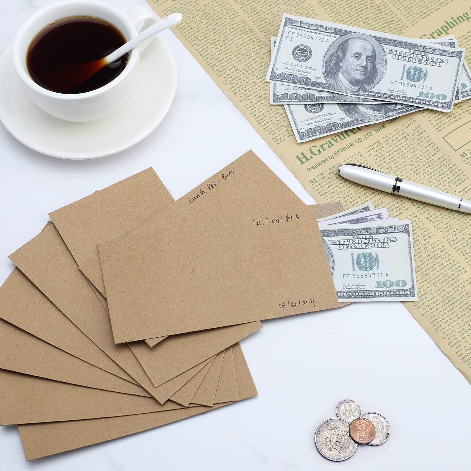 200 Pack Kraft Cash Envelopes 6.7×3.5 Fit for Envelope Money Saving Challenge…