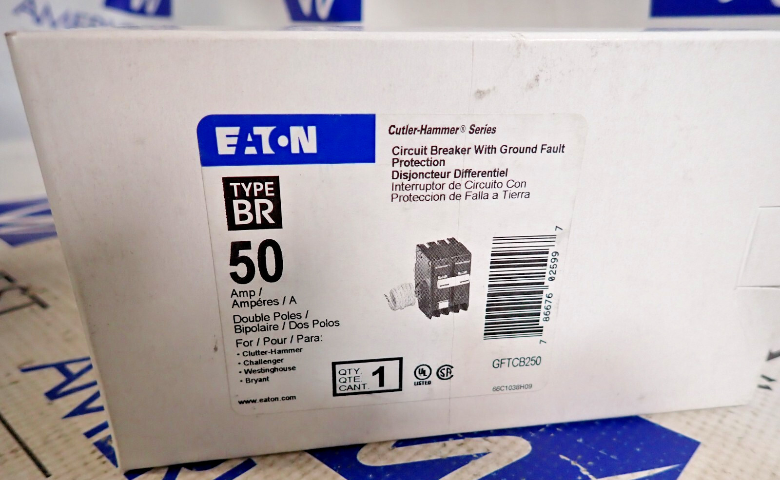 1 New EATON GFTCB250 2 Pole 50 Amp 120/240v Plug-On GFI Breaker 100 + In Stock