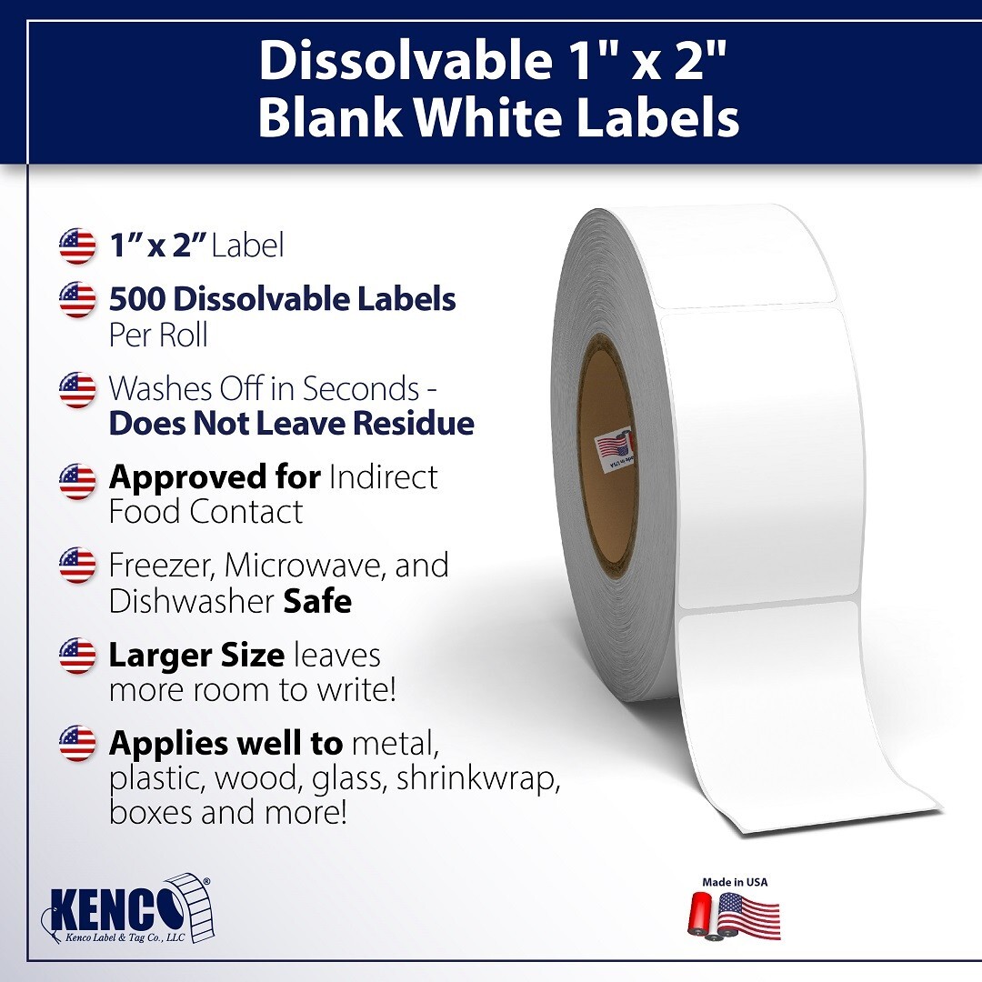 3,000 Blank White 1″ x 2″ Dissolvable Labels for Food Prep, Canning – 6 Rolls