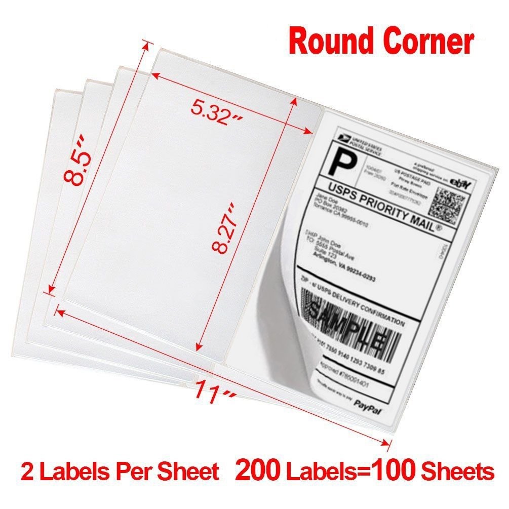 Premium 8.5×5.5 Half Sheet 200-20000 Shipping Labels Rounded Corner 2 Per Sheet