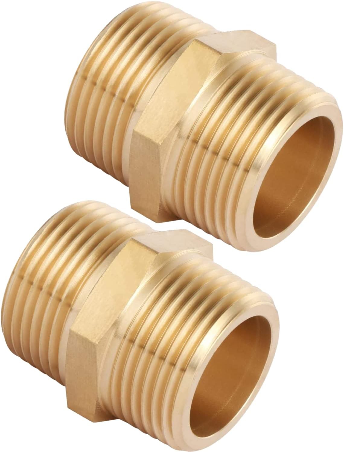 2 Pcs 1×1 Inch NPT Male Hex Nipple Straight Adapters Brass Pipe Fittings