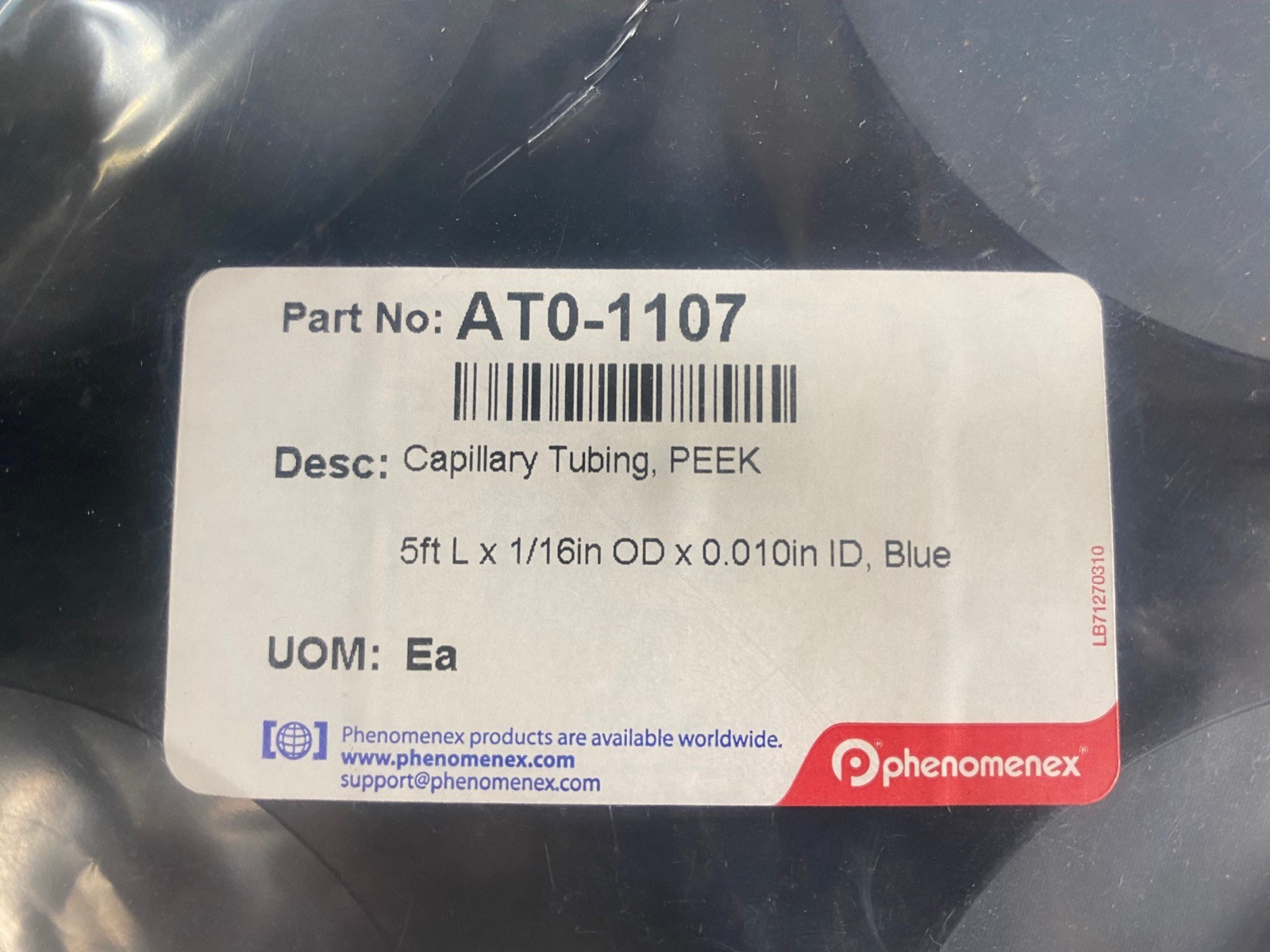 PHENOMENEX Capillary Tubing PEEK 18in L x 1/16in OD x 0.010in ID Blue AT0-1107