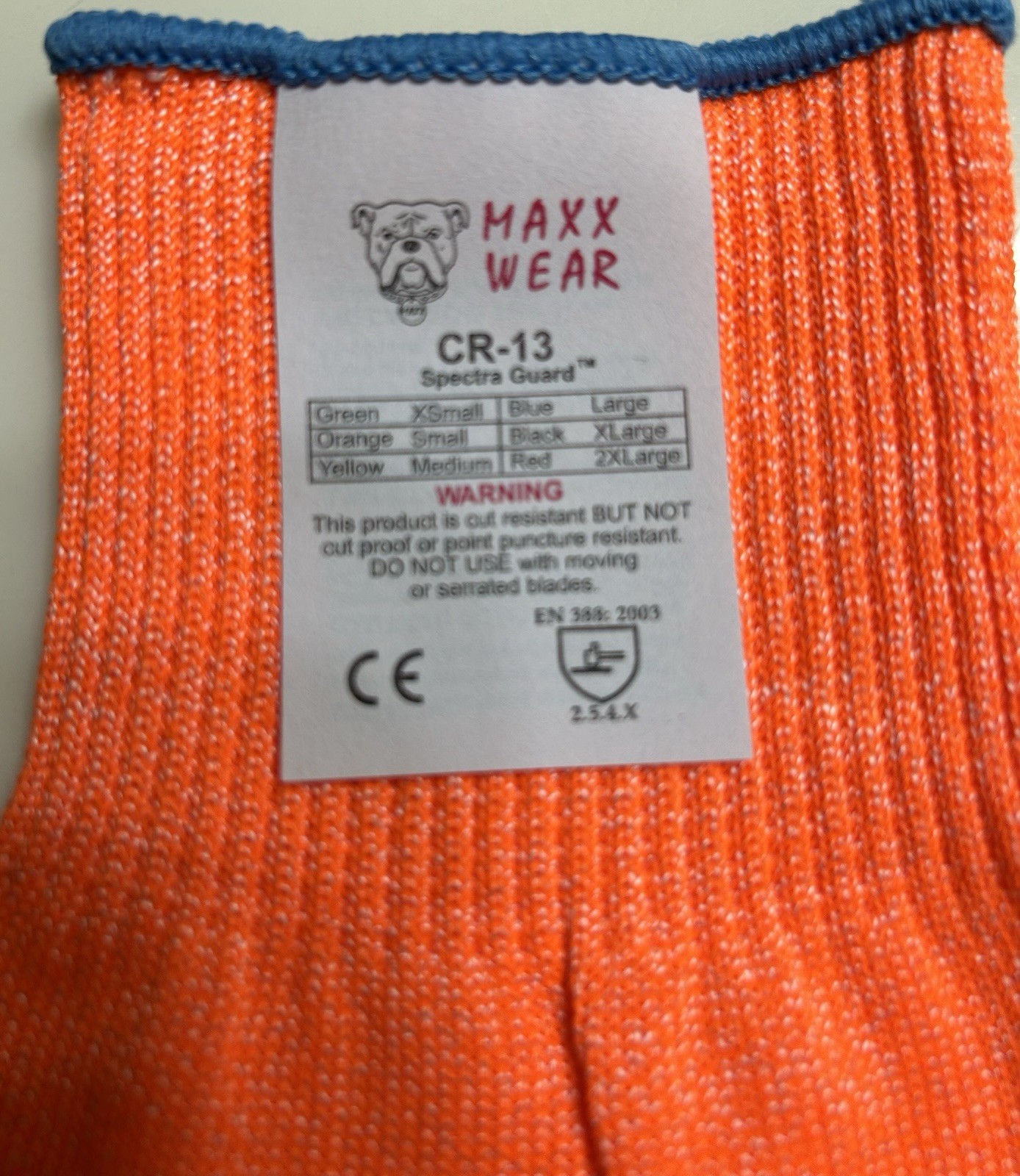 NEW Maxx Wear Cut Resistant Orange Glove CR-13631-OR-L Ambidextrous