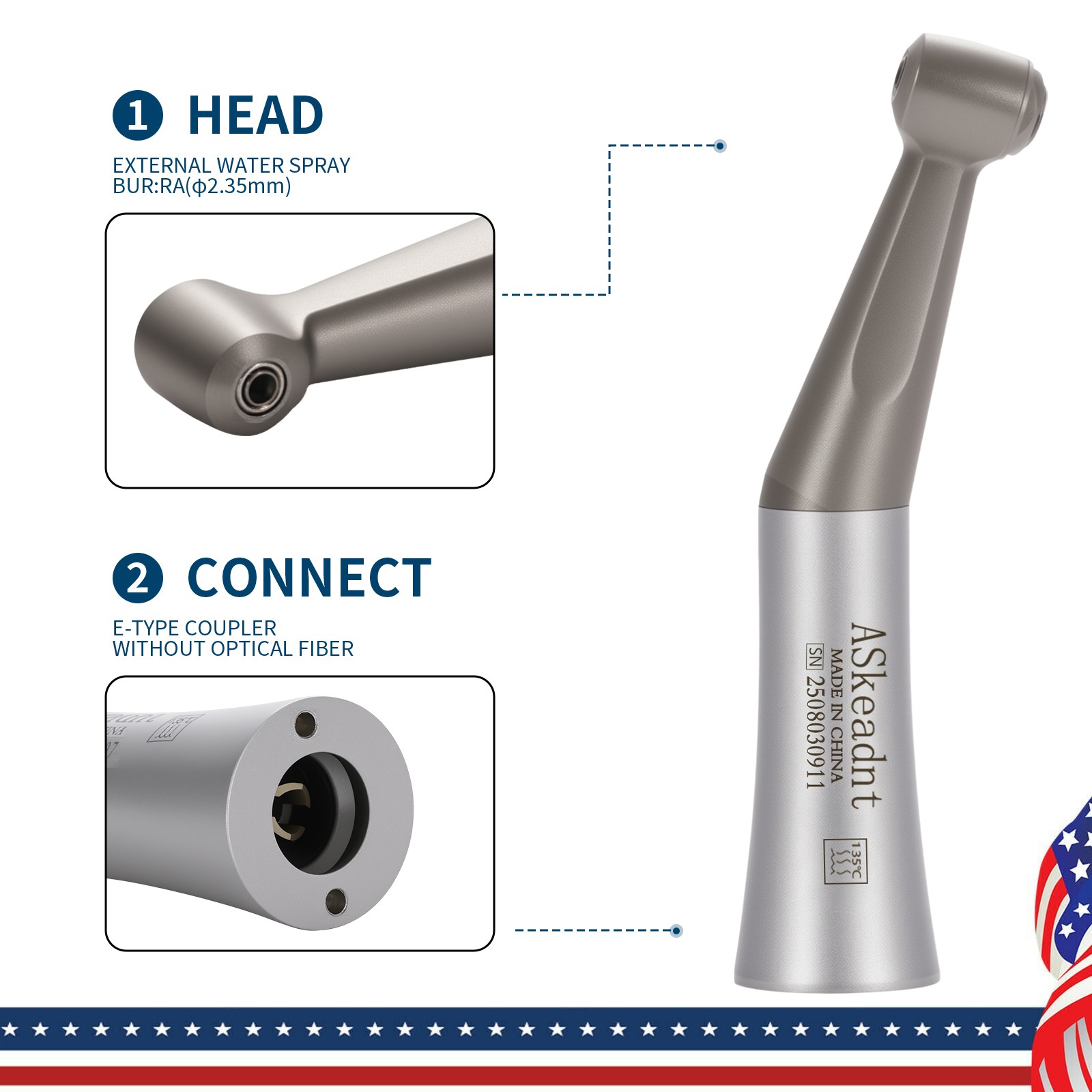 NSK Style Dental Slow Low Speed Contra Angle Handpiece Push / Latch Head E-type