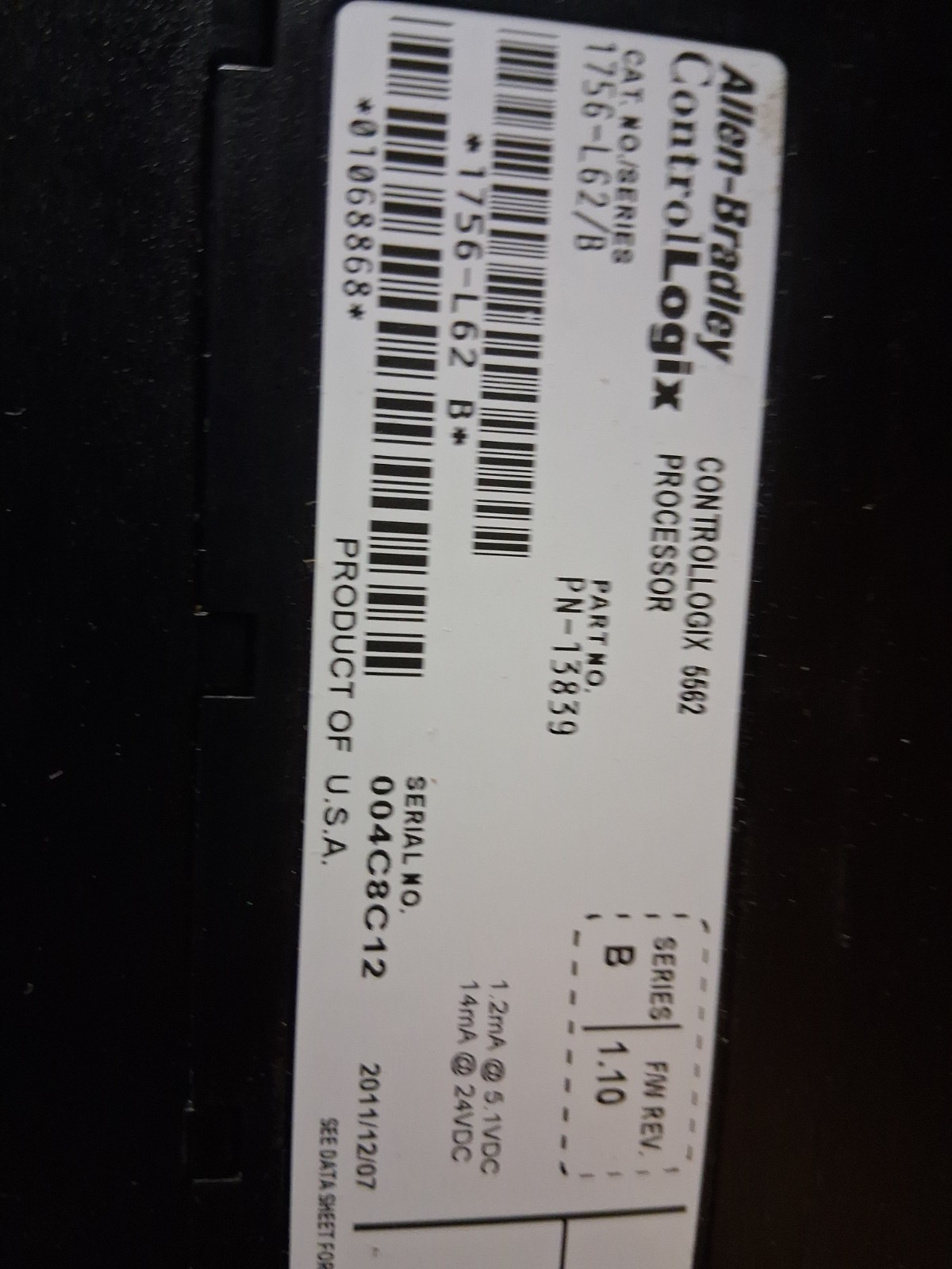 Rockwell Automation Remanufactured Allen Bradley 1756-L62 Ser B ControlLogix