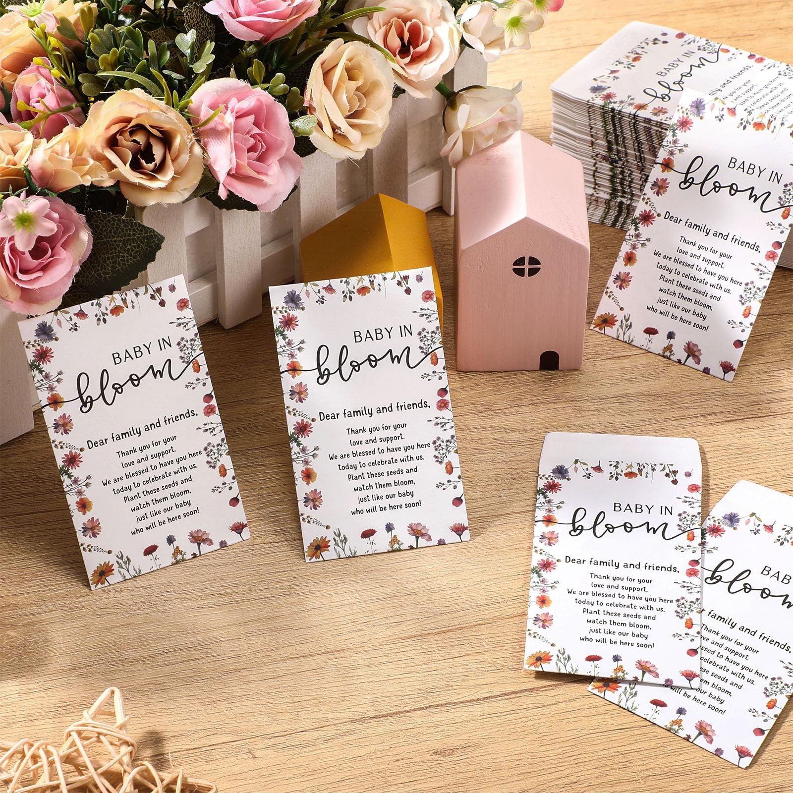 50 Pcs Baby Shower Packet Adhesive Kraft Envelopes Baby in Bloom Storage Pack…