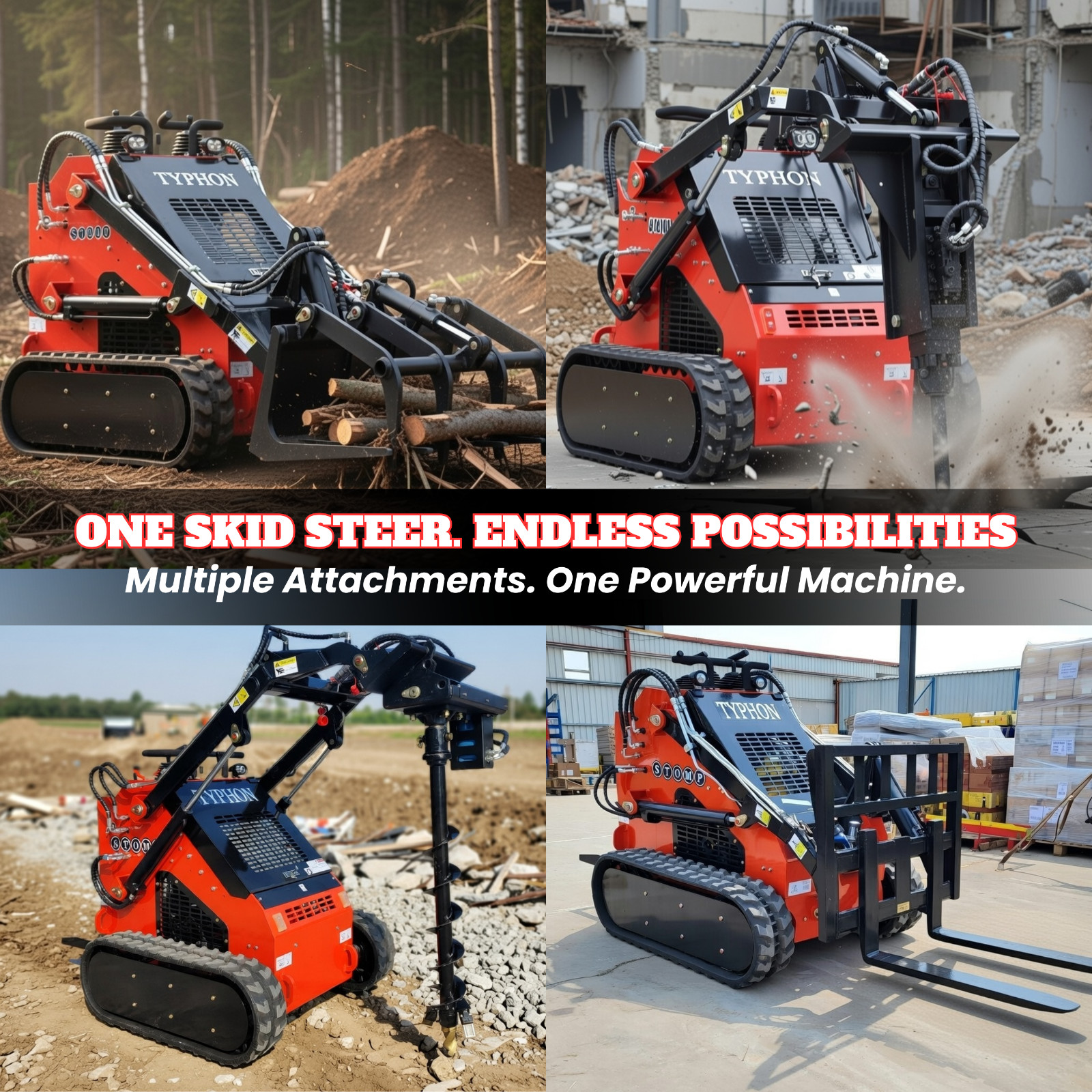 TYPHON STOMP Skid Steer Tracked EPA 23HP Briggs & Stratton Gas 3-Pumps FREE SHIP