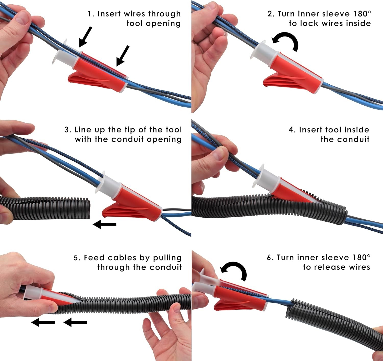 Electriduct Wire Loom Cable Insertion Tool for 3/8″ to CM08, 5 Pack, Orange