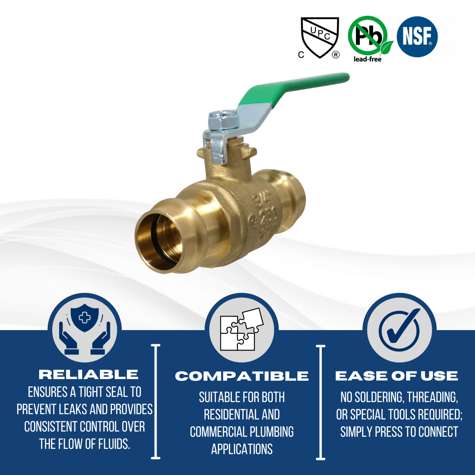 5 Pack XFITTING 1″ Press Ball Valve, Lead Free Brass, Full Port, ProPress